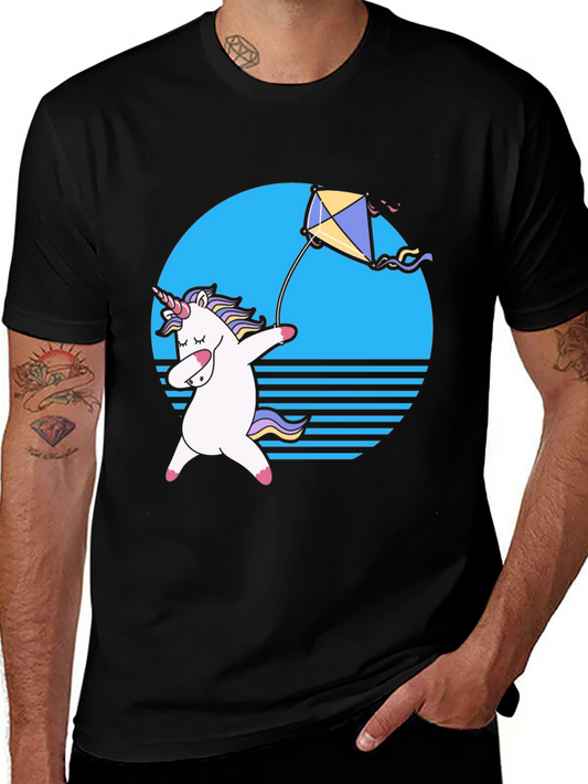 Unicorn Kite Graphic Tee - Black Cotton T-Shirt