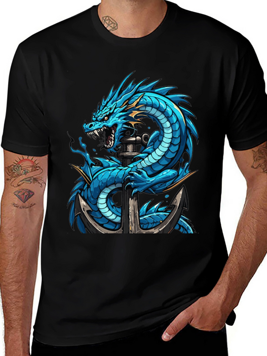 Dragon & Anchor Graphic Tee - Black Cotton Shirt