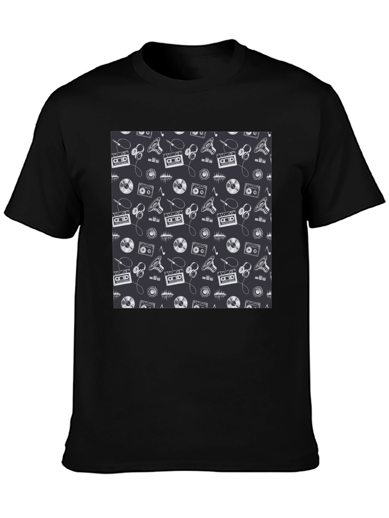 Retro Music Pattern Black T-Shirt