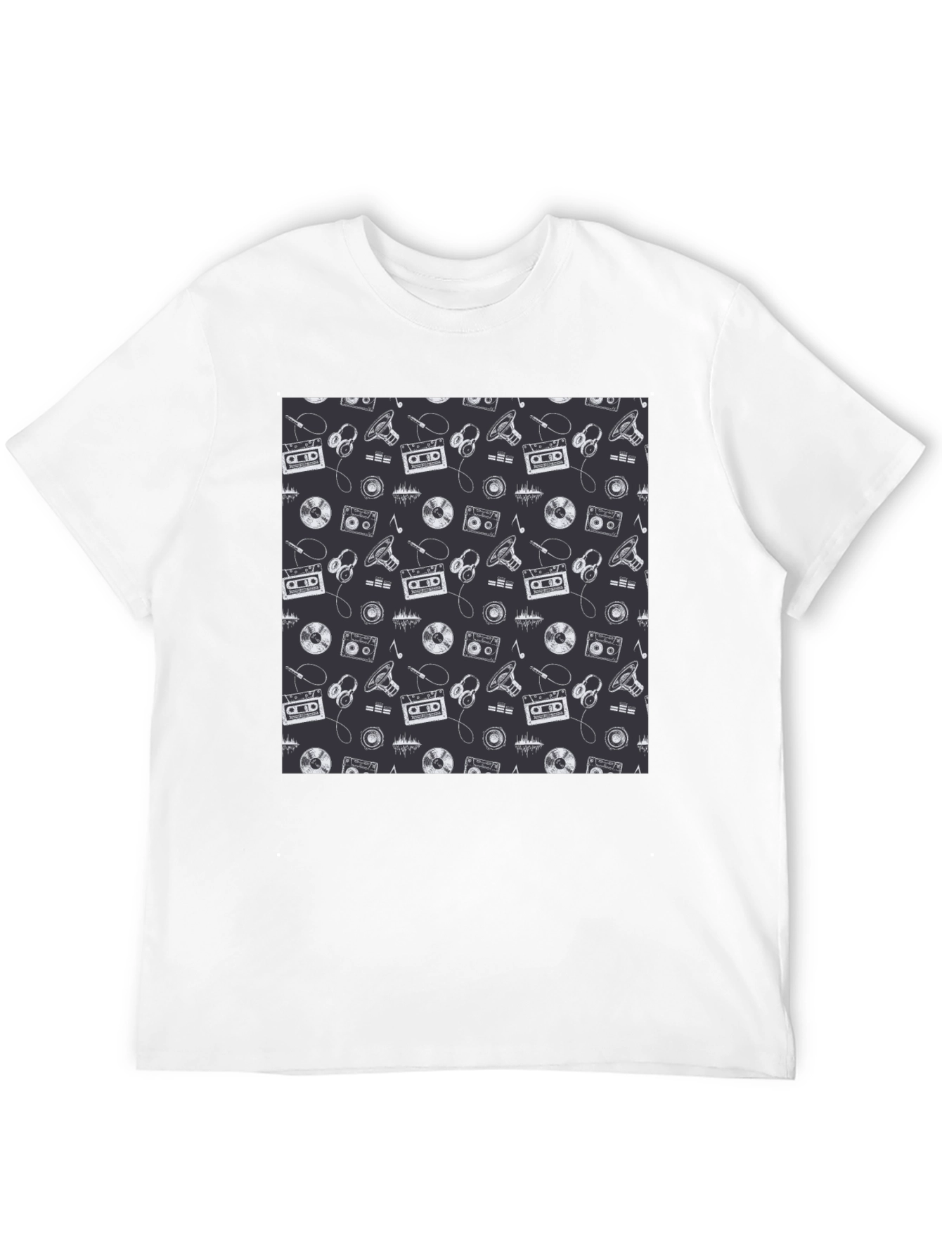 Retro Music Pattern Black T-Shirt