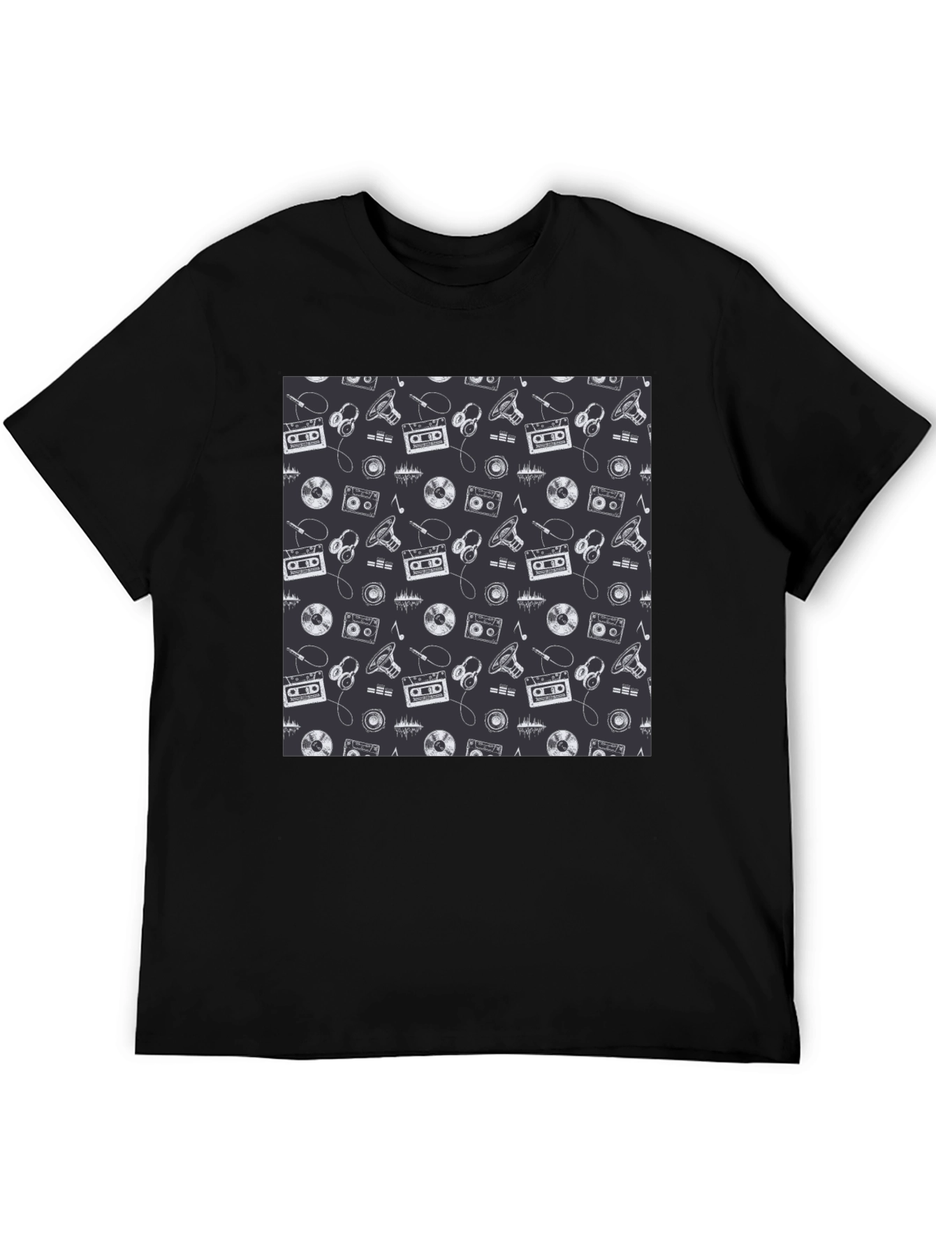 Retro Music Pattern Black T-Shirt