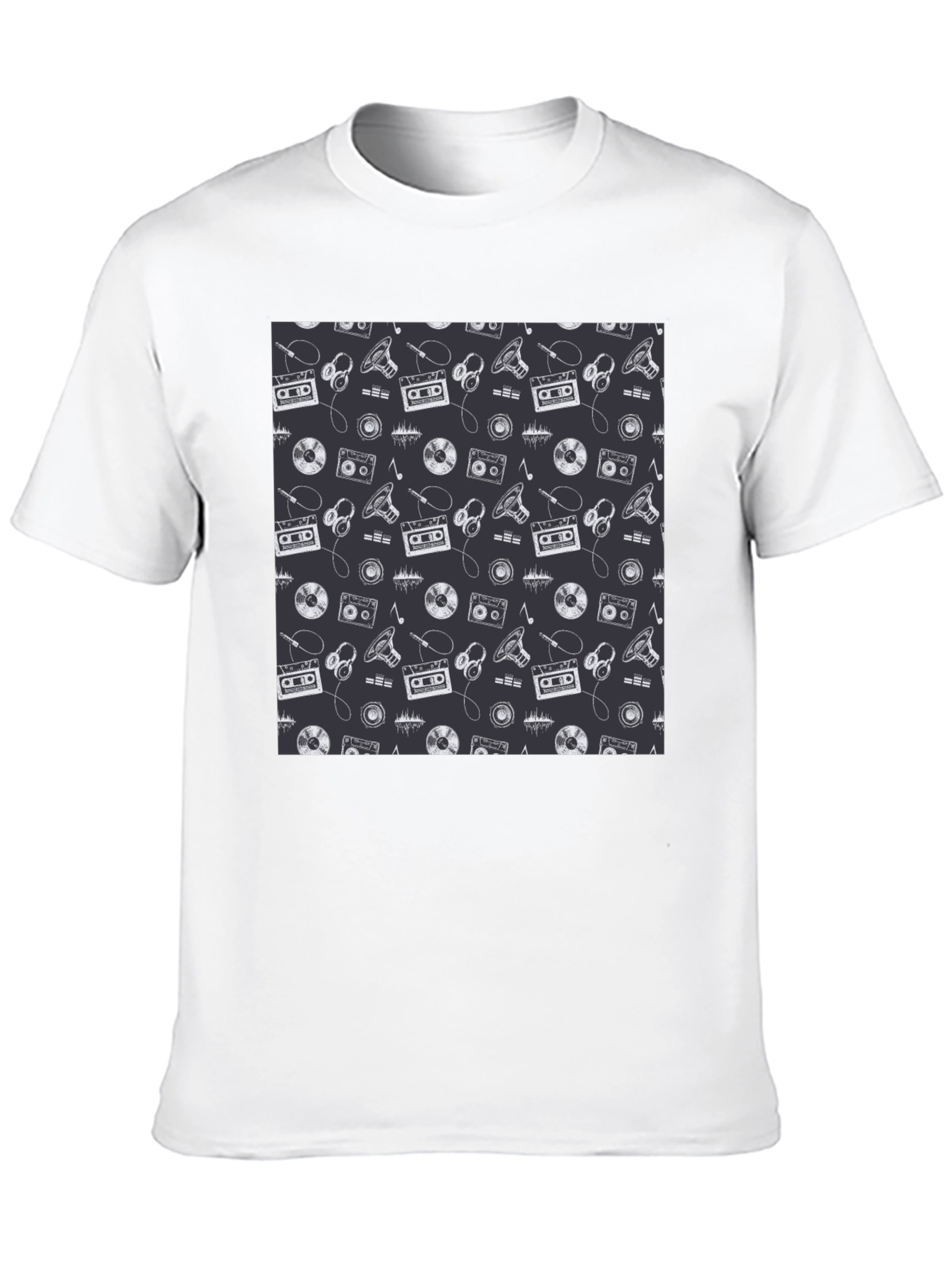 Retro Music Pattern Black T-Shirt