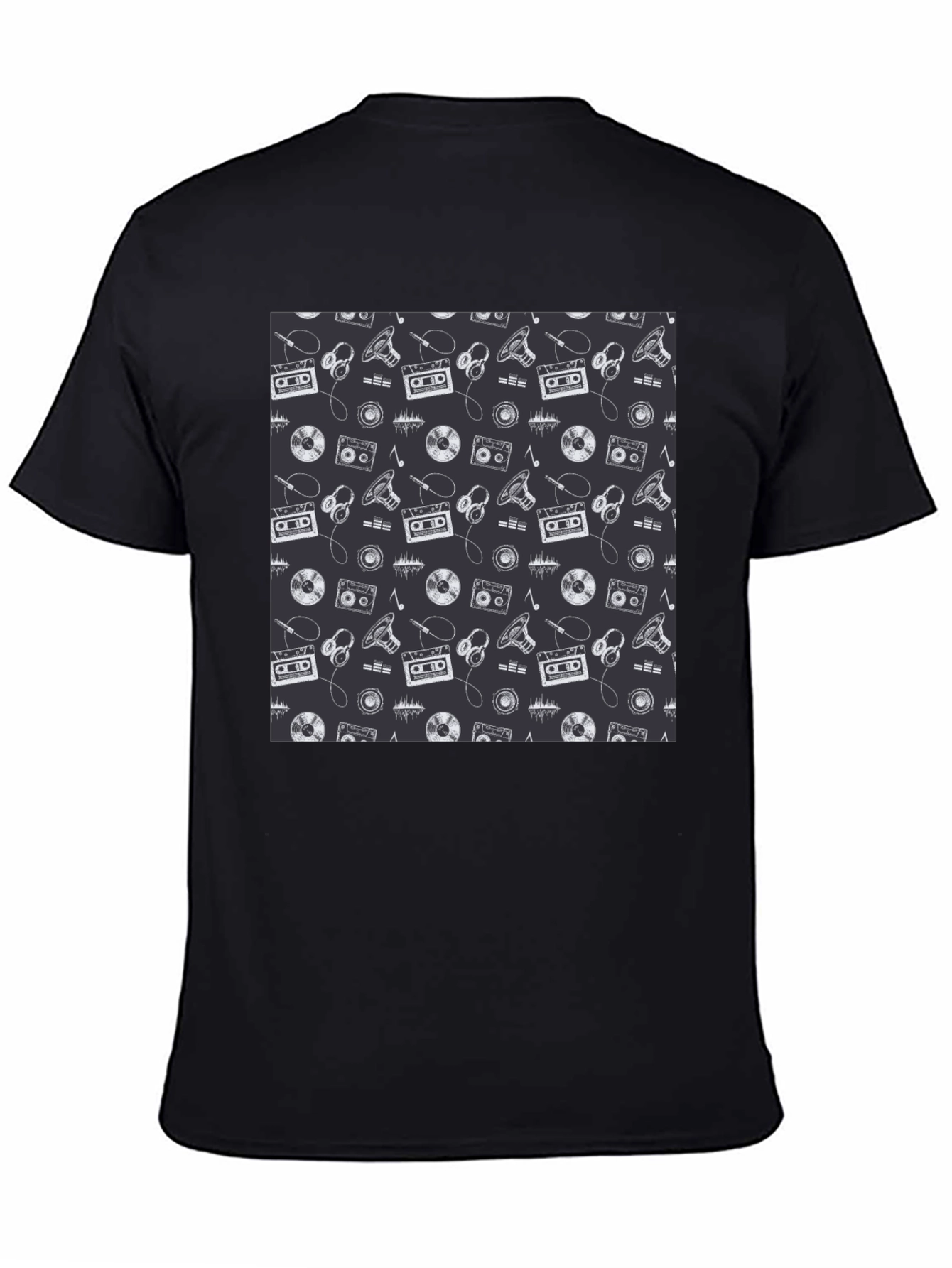 Retro Music Pattern Black T-Shirt