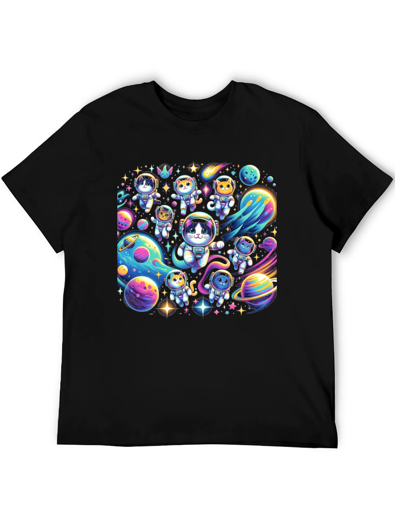 Cosmic Cat Astronauts Black T-Shirt