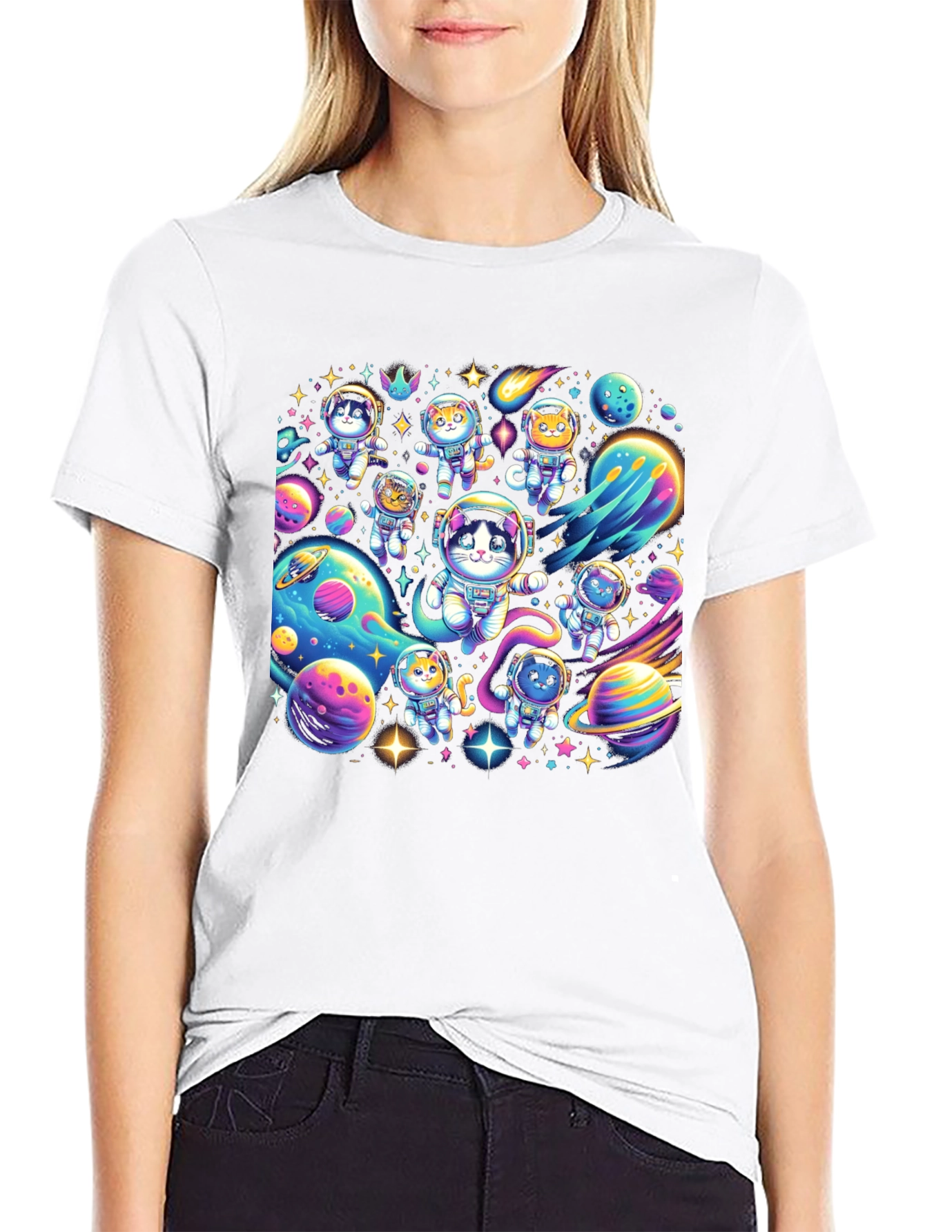 Cosmic Cat Astronauts Black T-Shirt