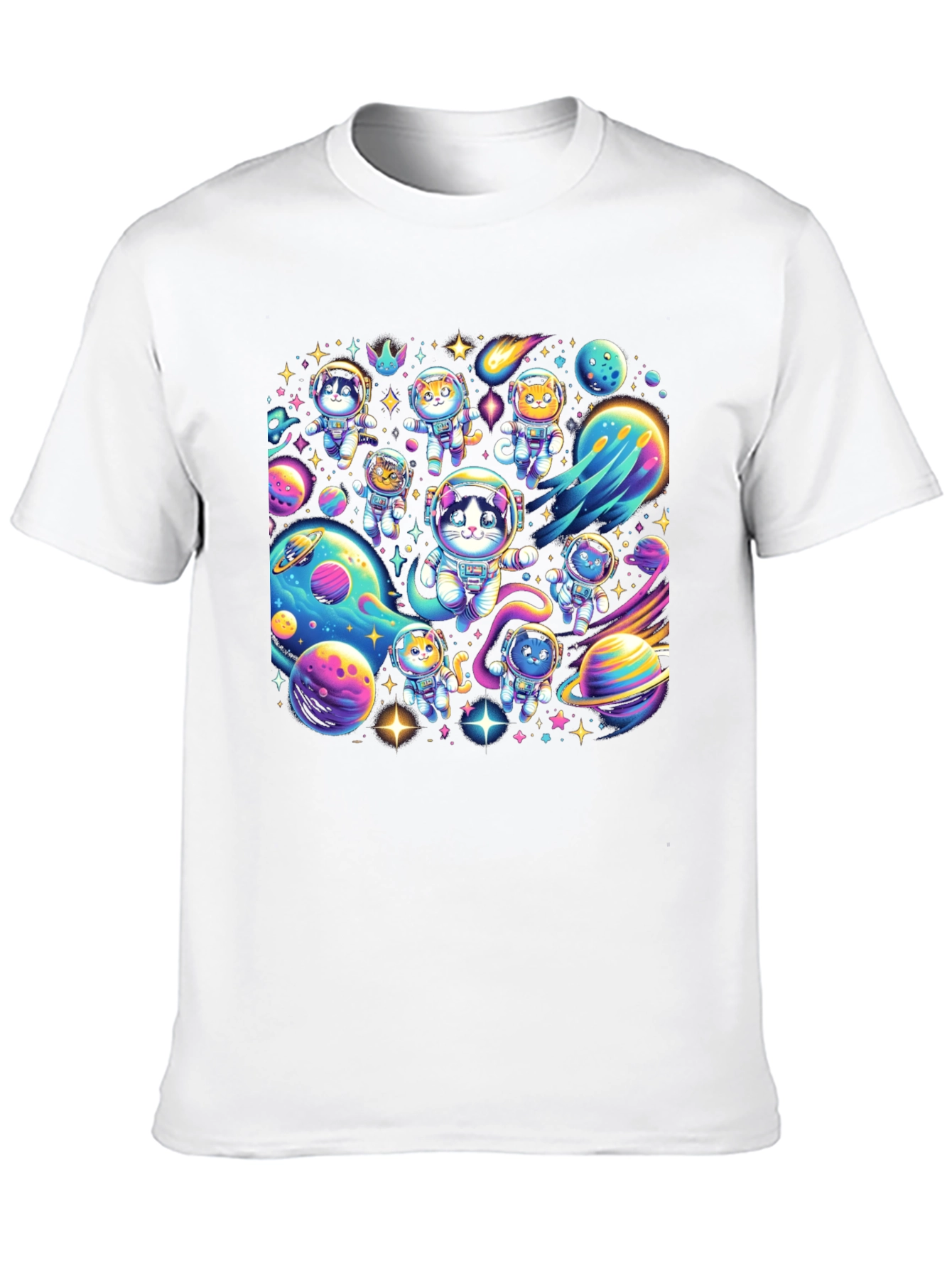 Cosmic Cat Astronauts Black T-Shirt
