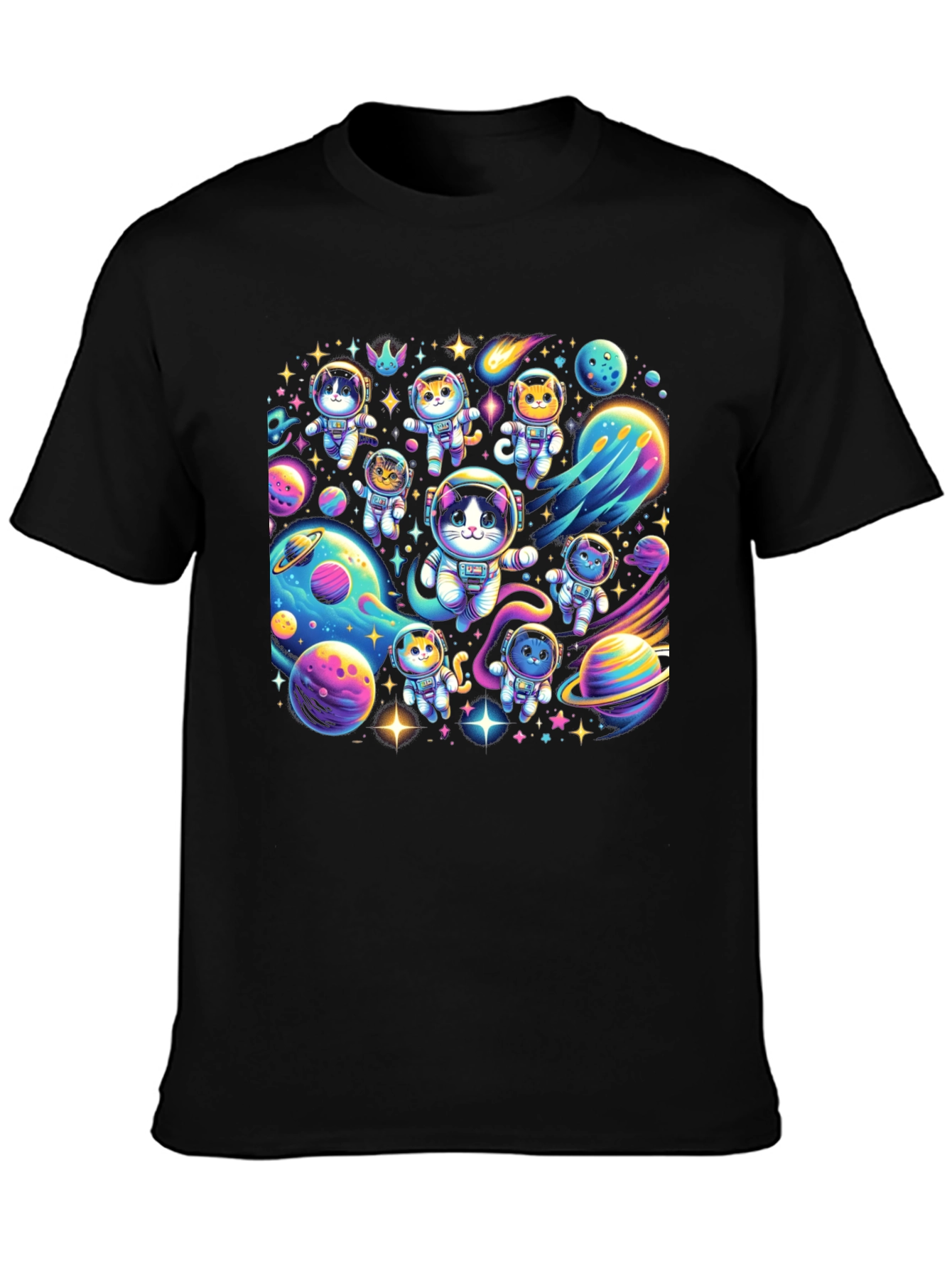 Cosmic Cat Astronauts Black T-Shirt