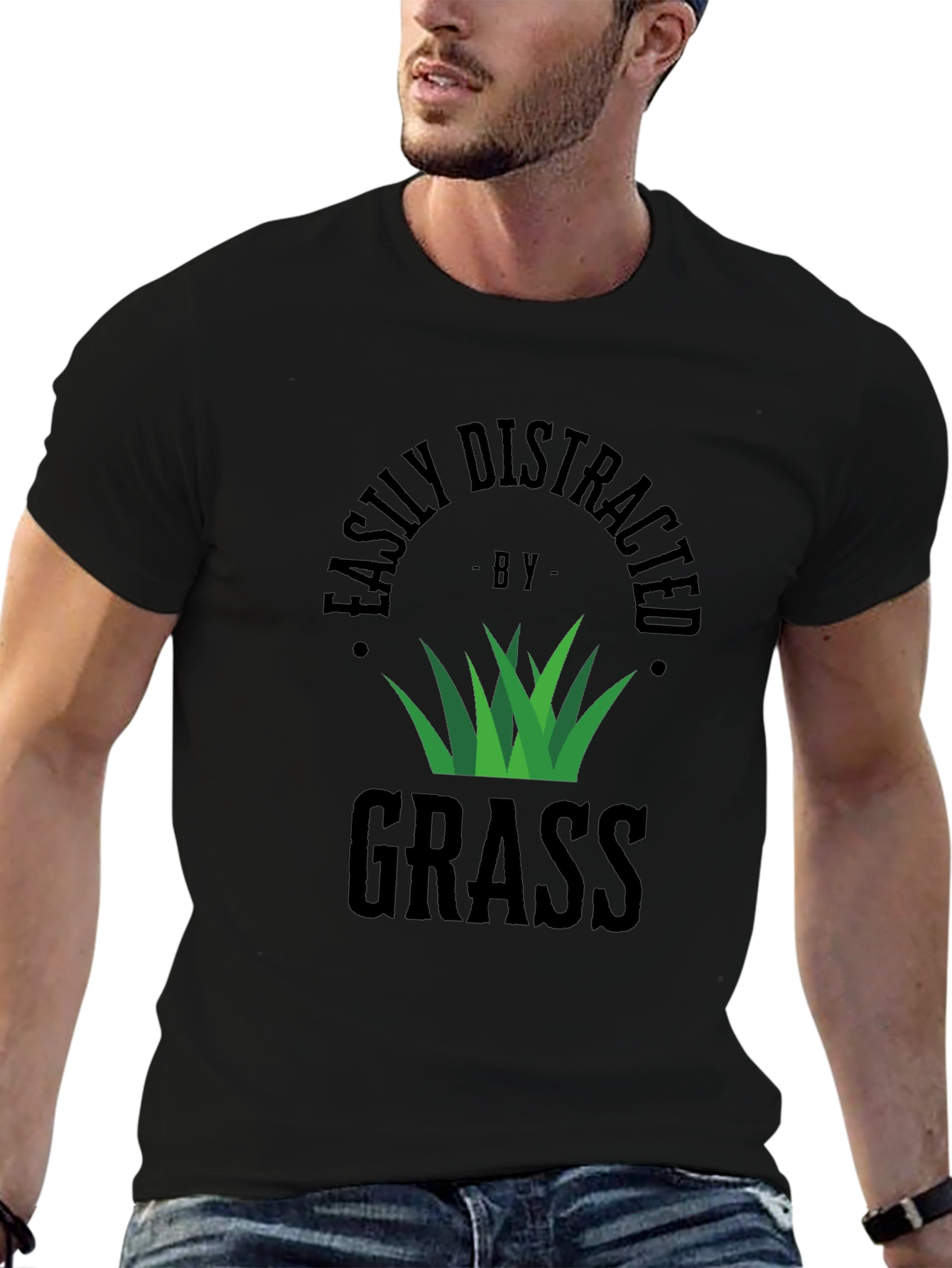 Easily Distracted by Grass Black T-Shirt