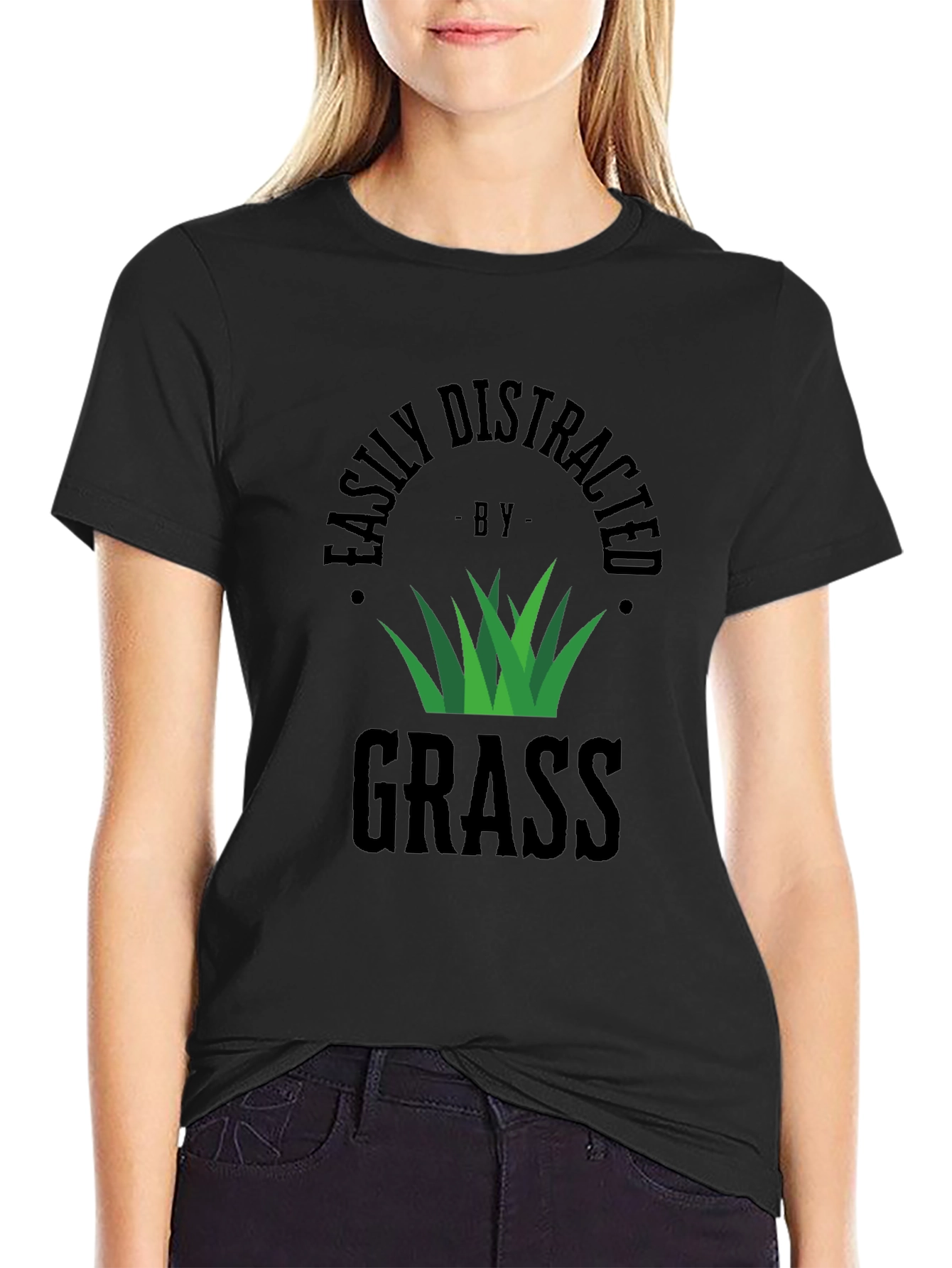 Easily Distracted by Grass Black T-Shirt