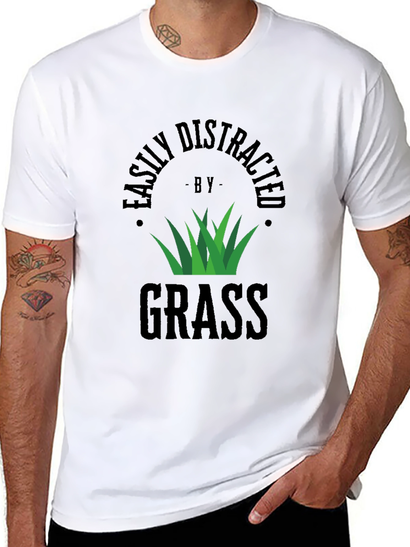 Easily Distracted by Grass Black T-Shirt