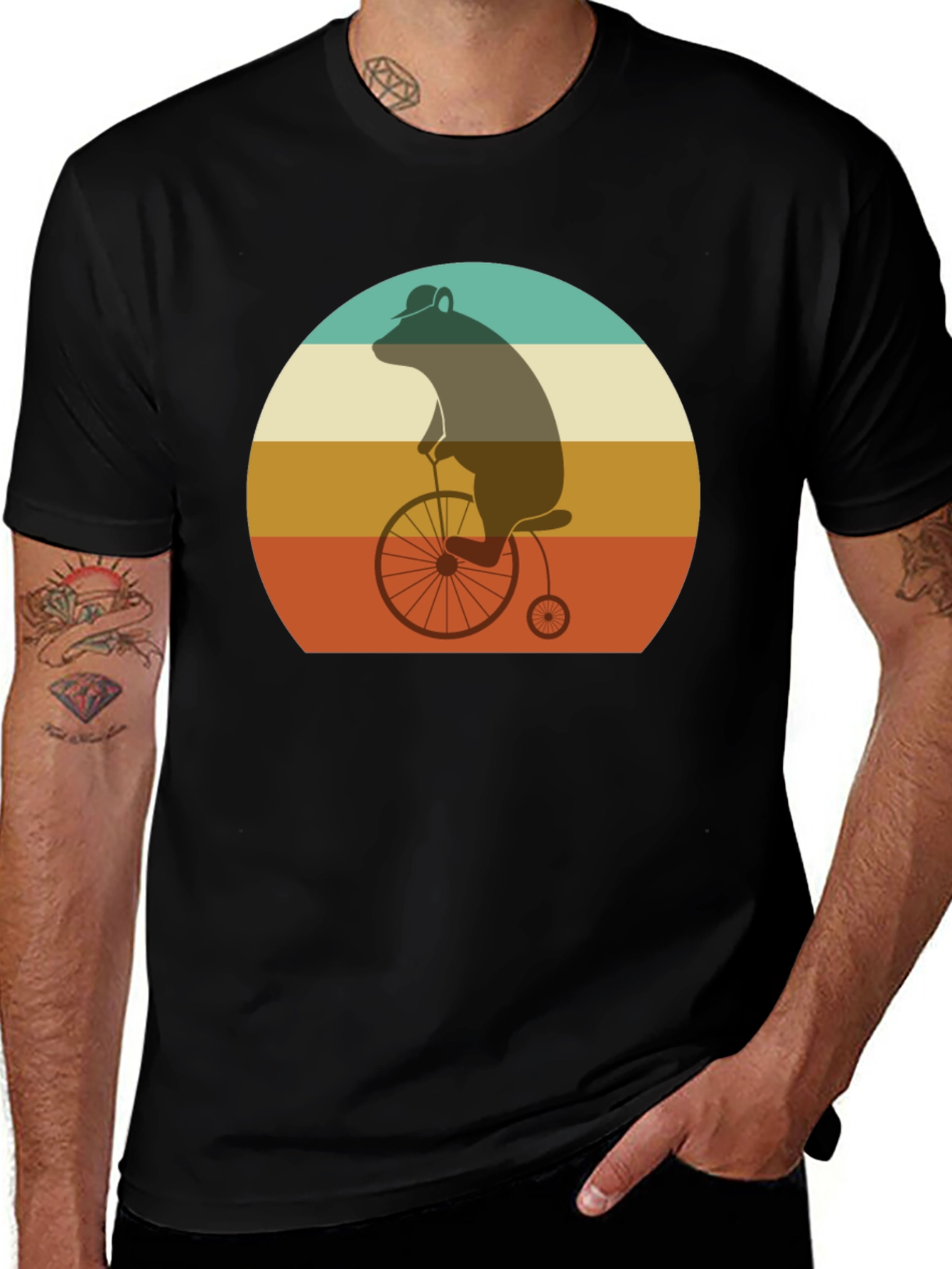 Retro Bear on Bicycle Graphic T-Shirt