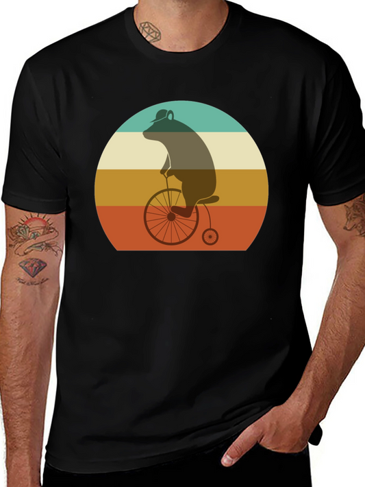 Retro Bear on Bicycle Graphic T-Shirt