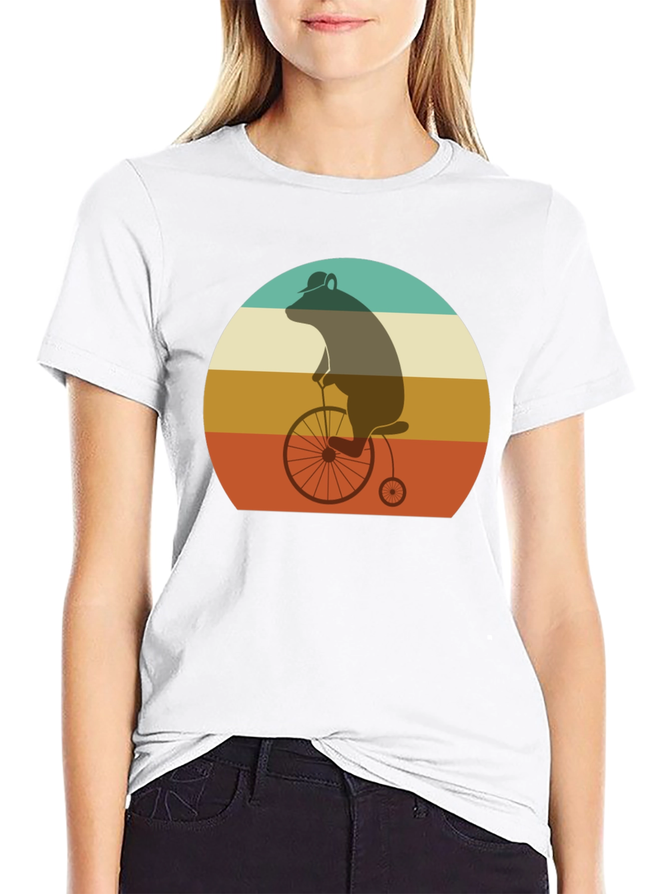 Retro Bear on Bicycle Graphic T-Shirt