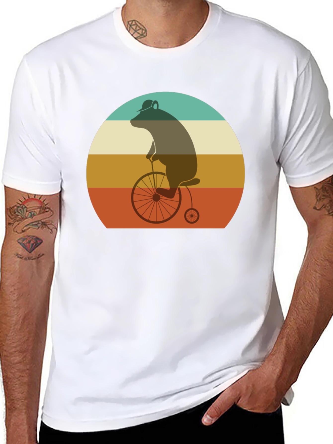 Retro Bear on Bicycle Graphic T-Shirt