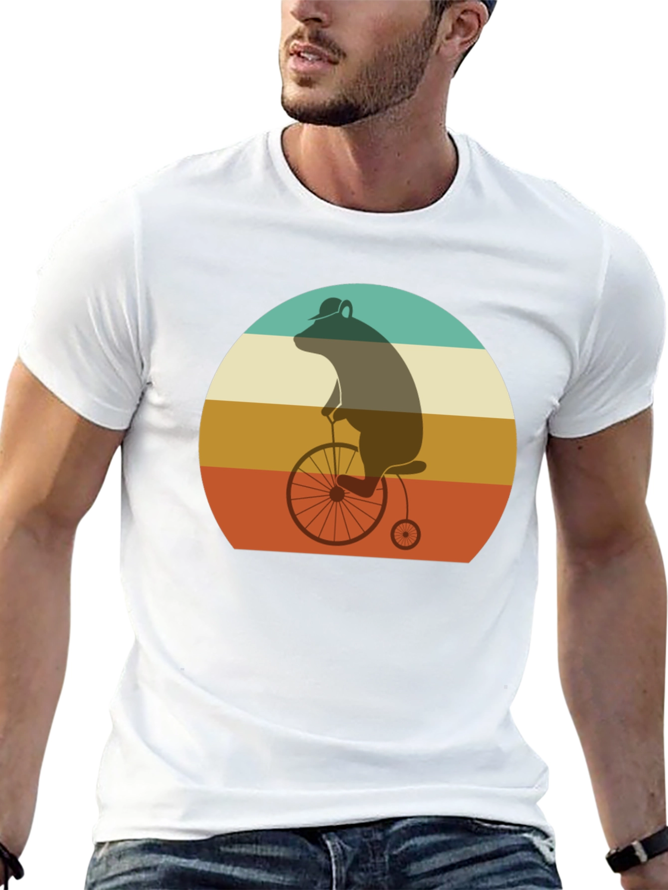 Retro Bear on Bicycle Graphic T-Shirt