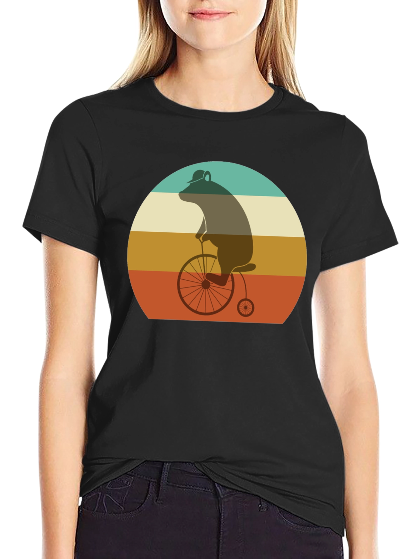 Retro Bear on Bicycle Graphic T-Shirt
