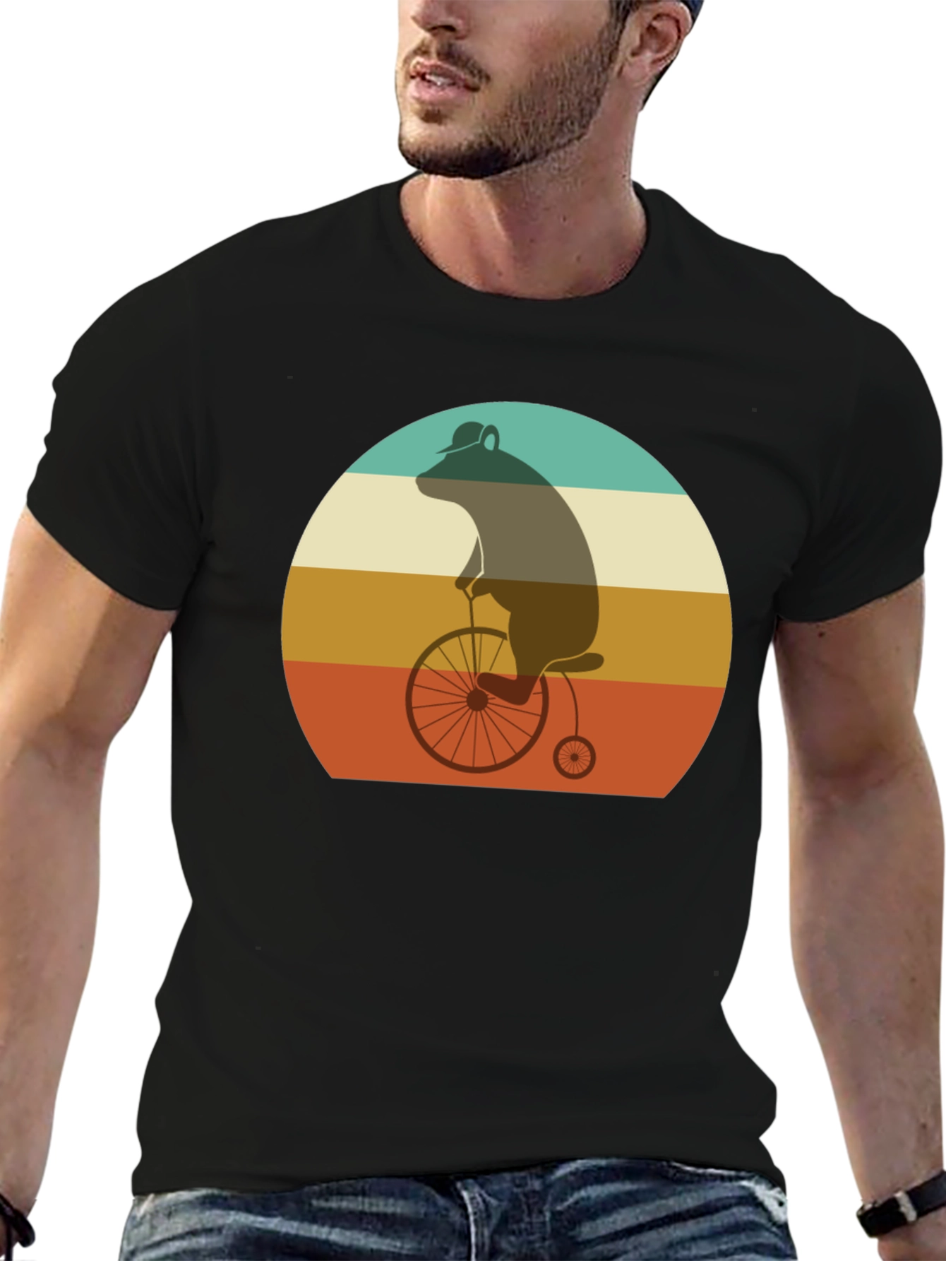 Retro Bear on Bicycle Graphic T-Shirt