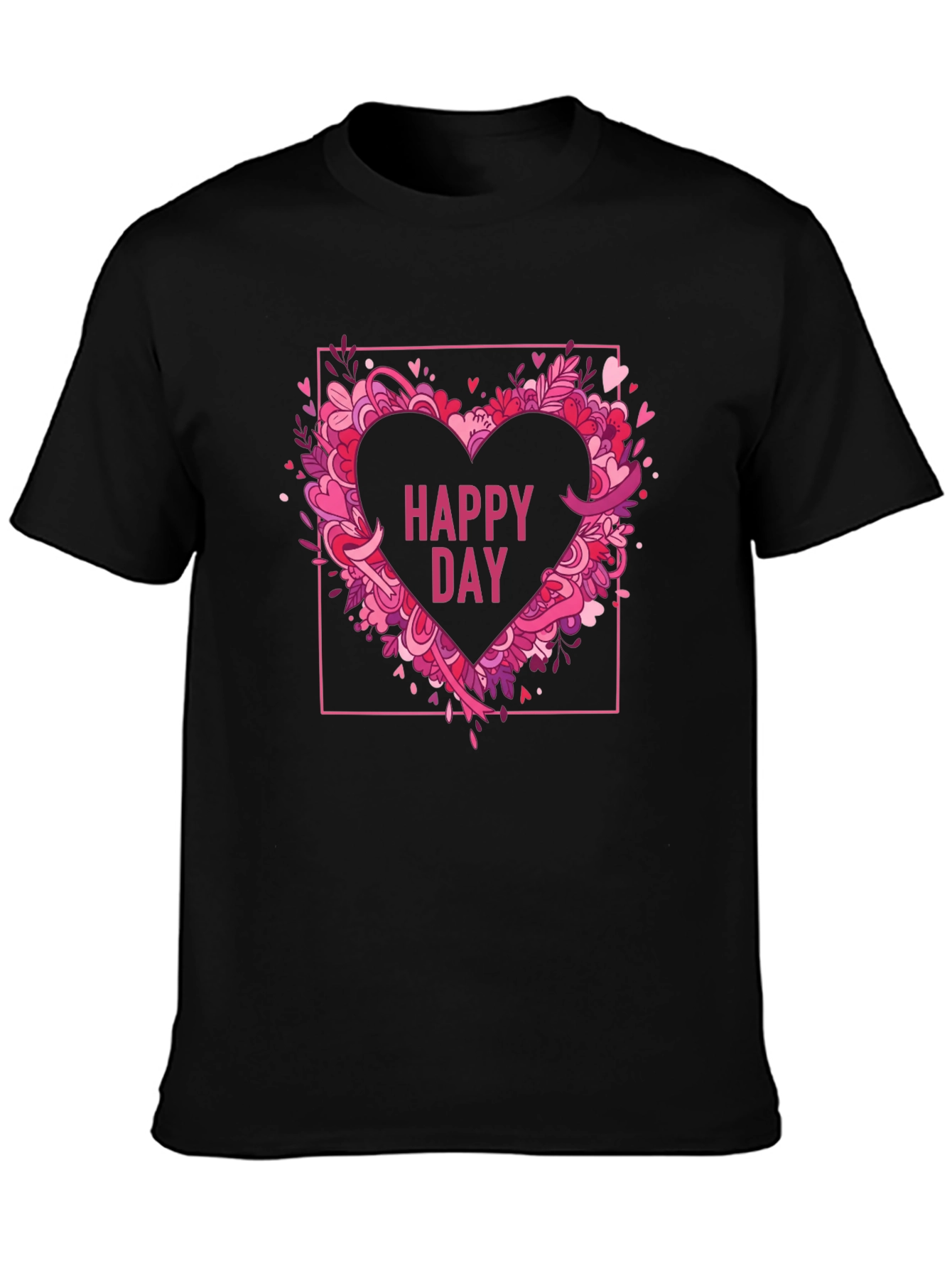 Happy Day Heart Graphic Black T-Shirt