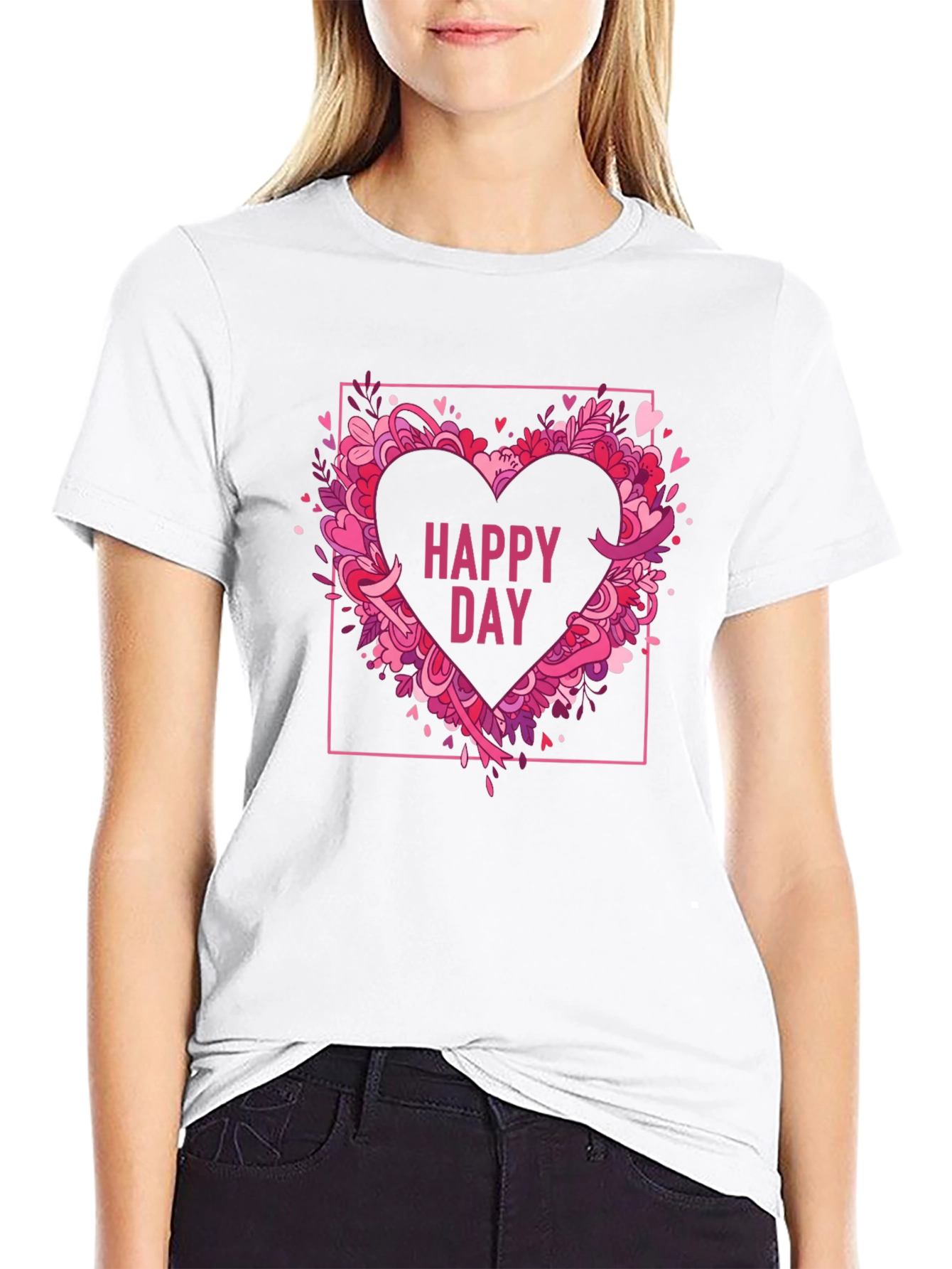 Happy Day Heart Graphic Black T-Shirt