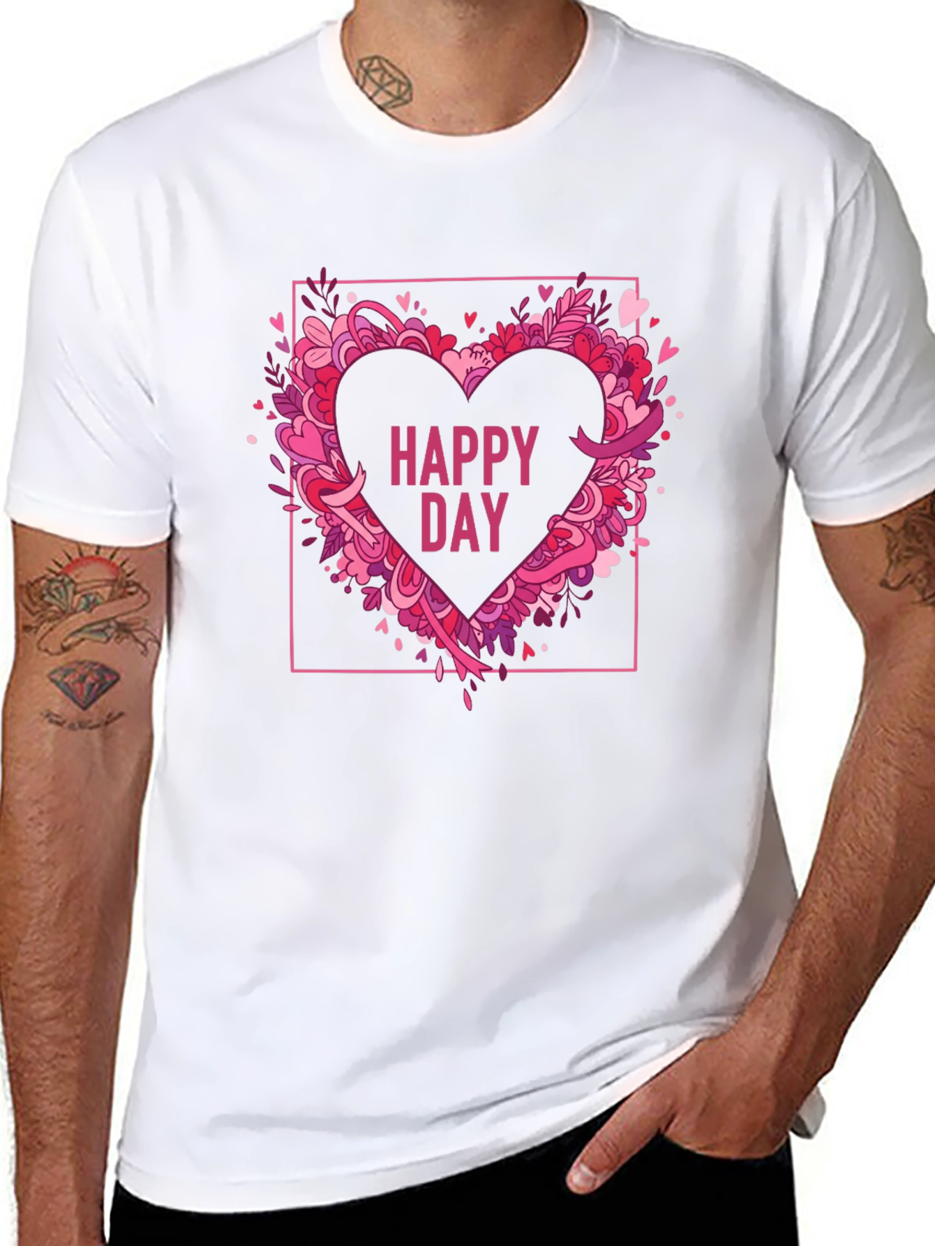 Happy Day Heart Graphic Black T-Shirt