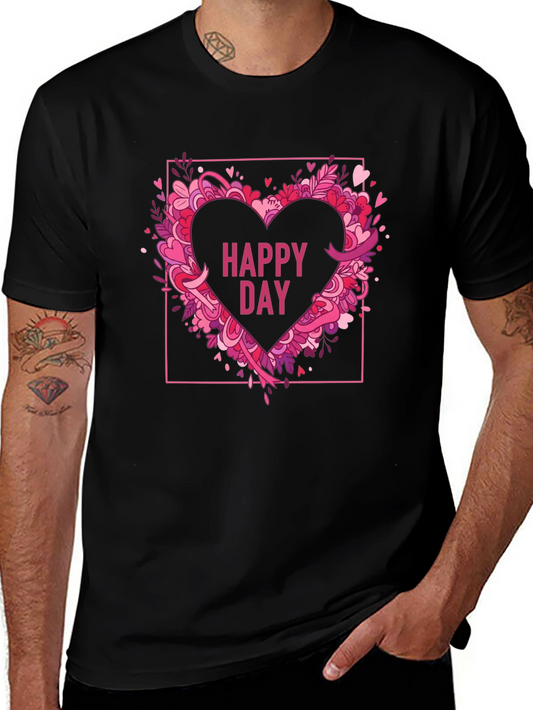 Happy Day Heart Graphic Black T-Shirt