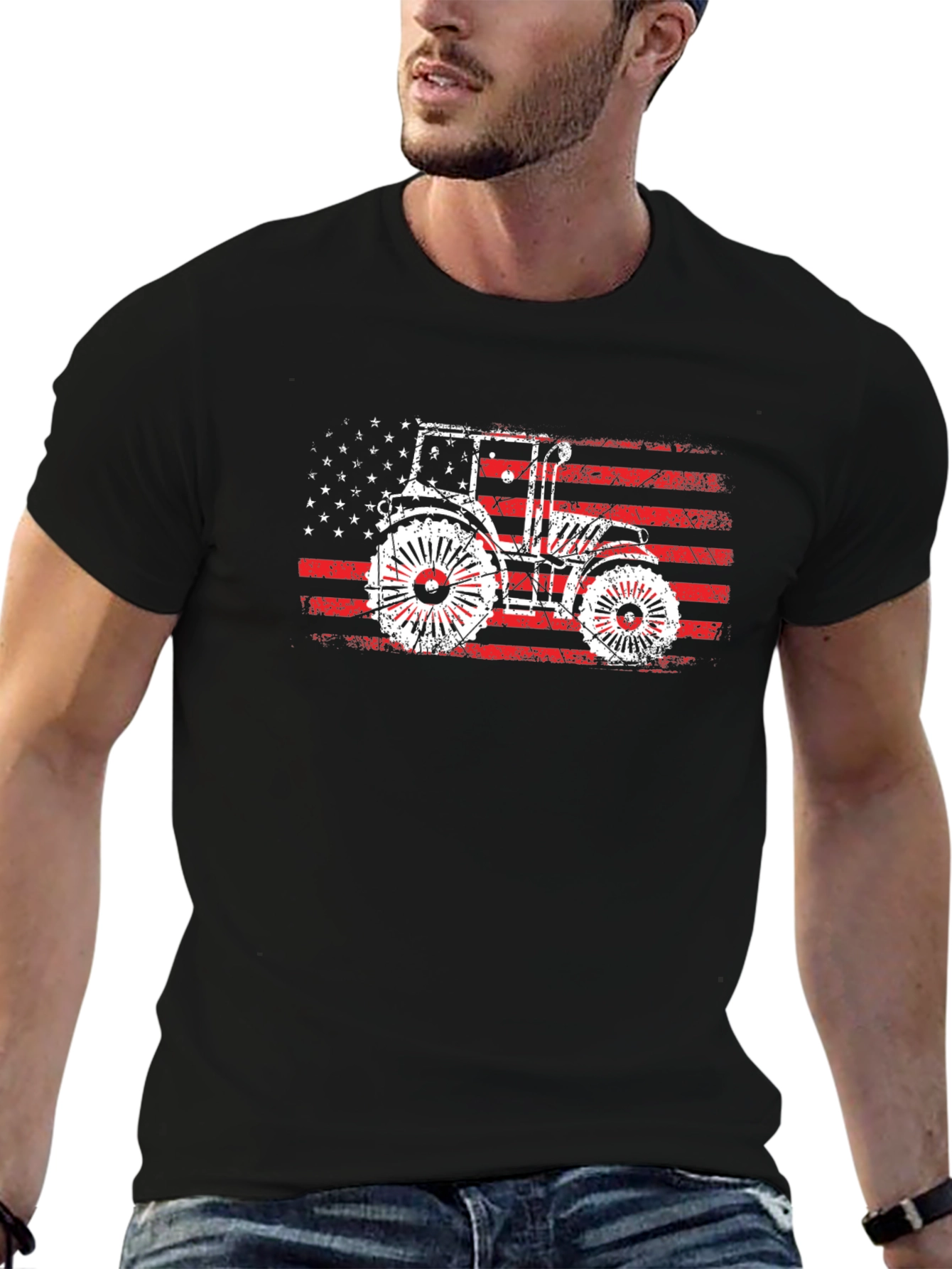 American Flag Tractor Graphic T-Shirt
