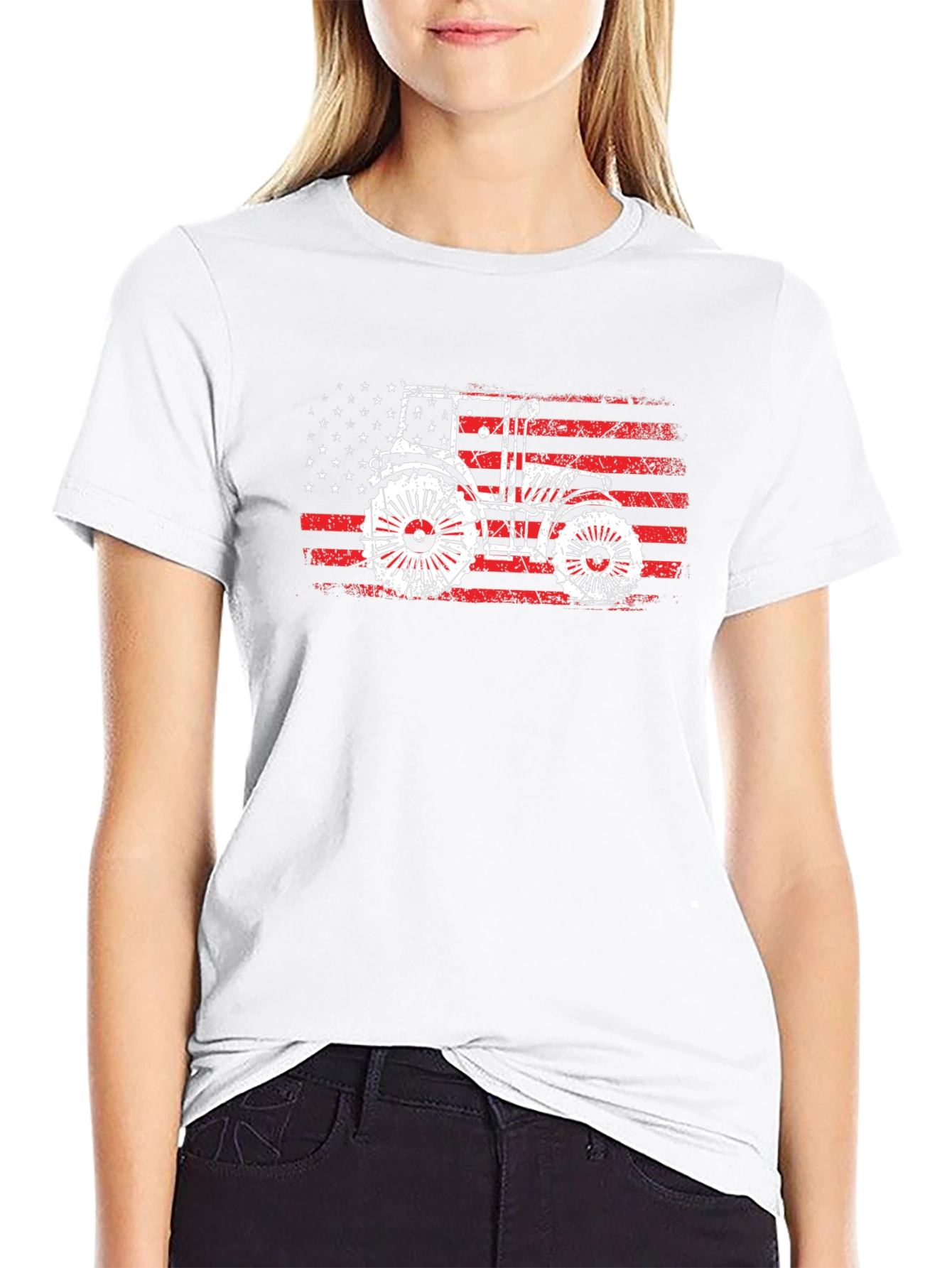 American Flag Tractor Graphic T-Shirt