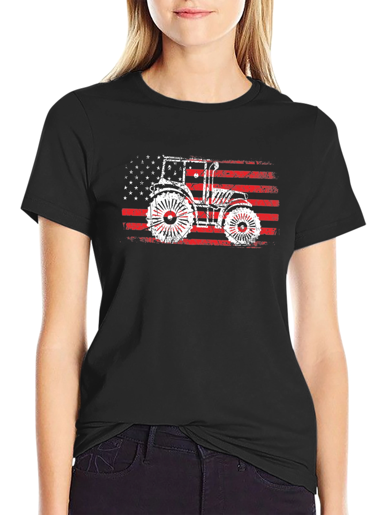 American Flag Tractor Graphic T-Shirt
