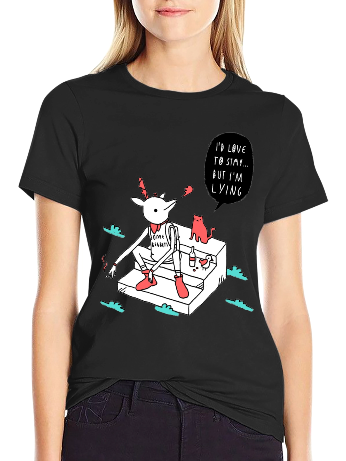 Regretful Deer T-Shirt: Id Love to Stay