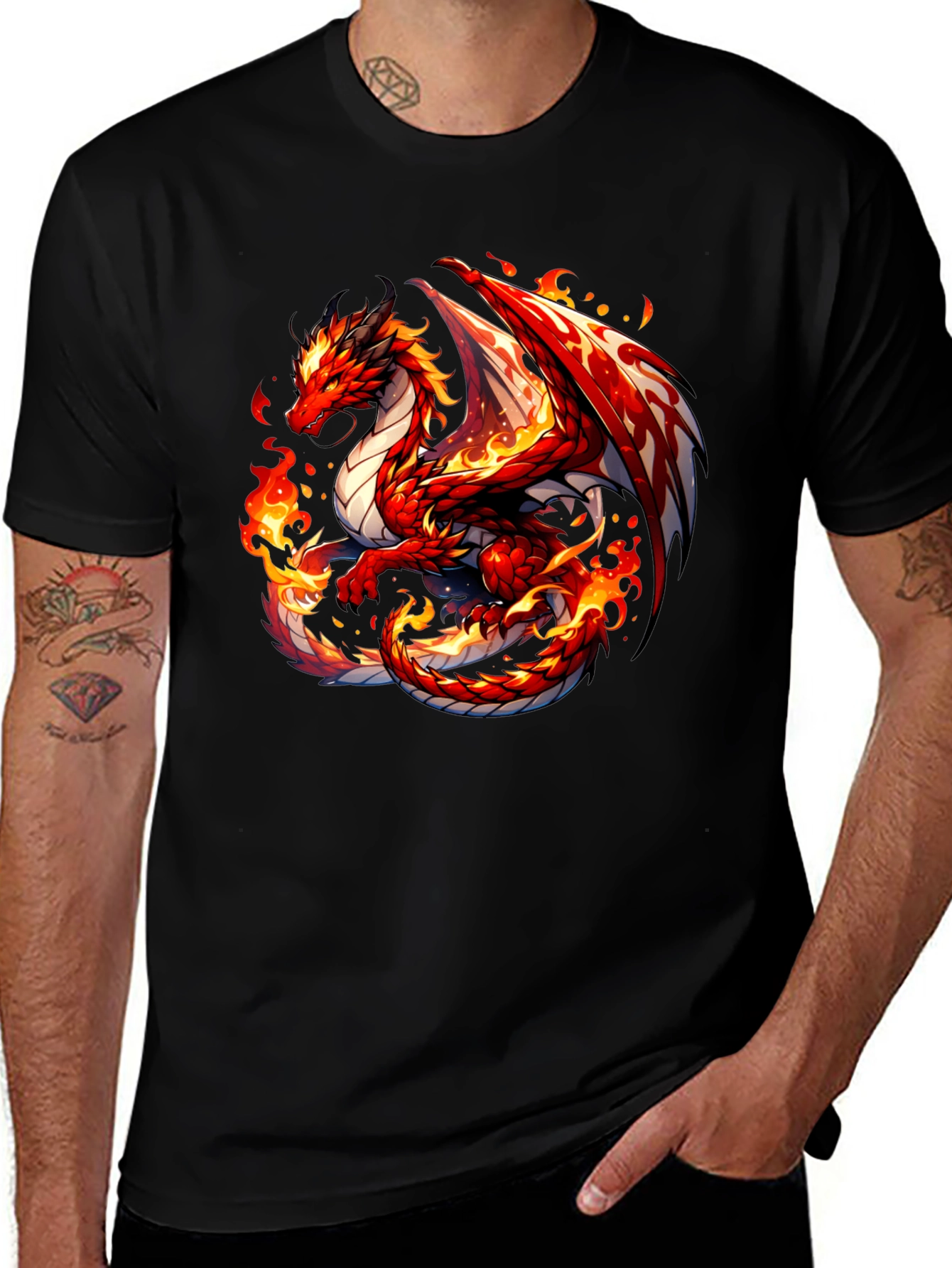 Fiery Dragon Graphic Tee - Black Cotton Shirt