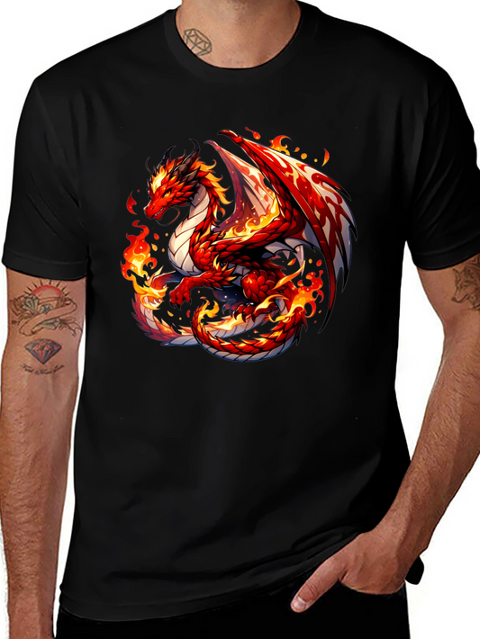 Fiery Dragon Graphic Tee - Black Cotton Shirt