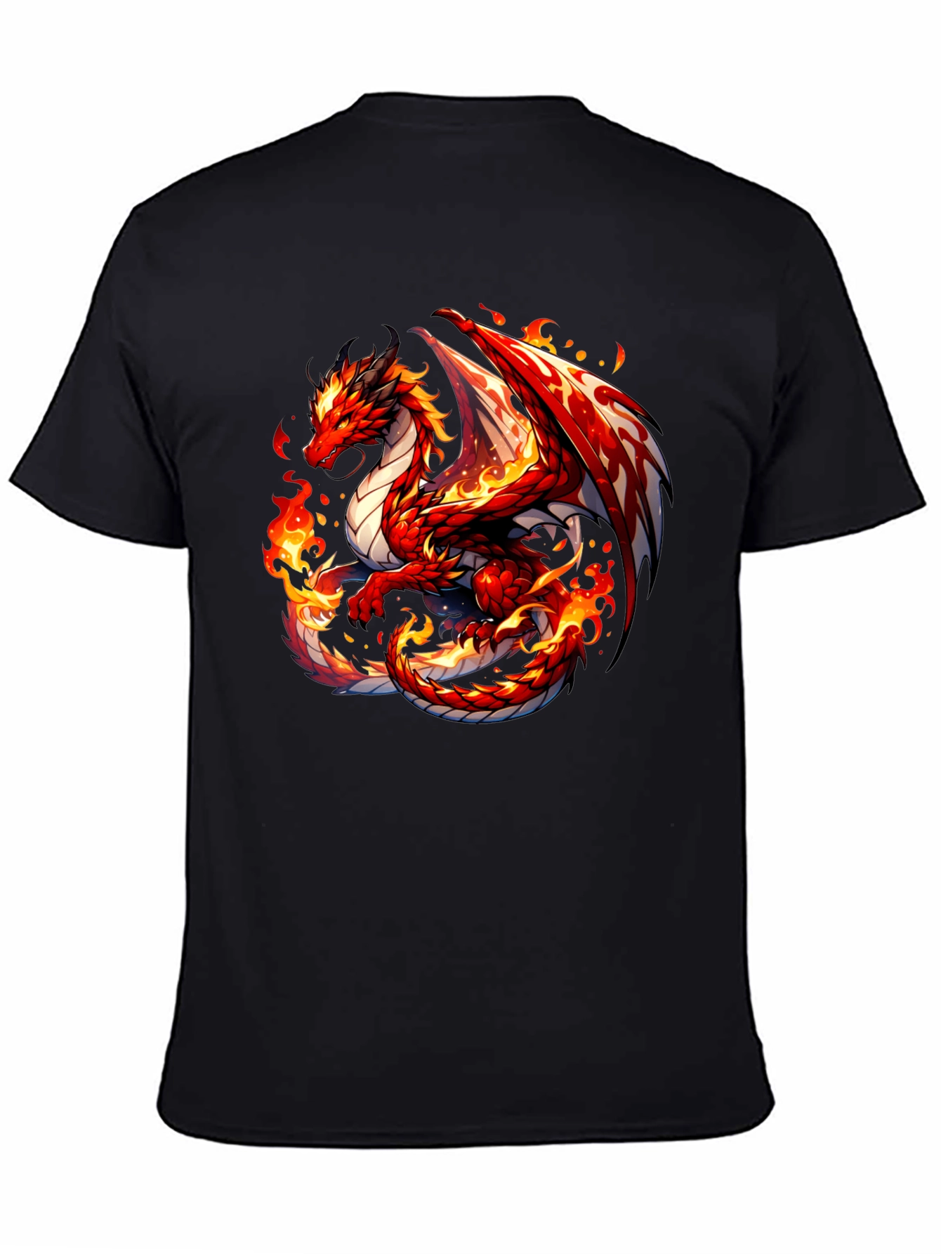 Fiery Dragon Graphic Tee - Black Cotton Shirt