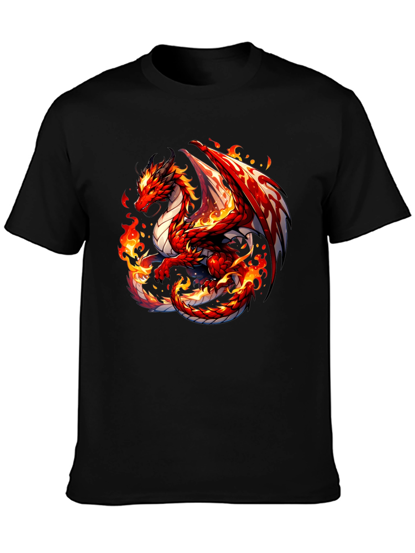Fiery Dragon Graphic Tee - Black Cotton Shirt