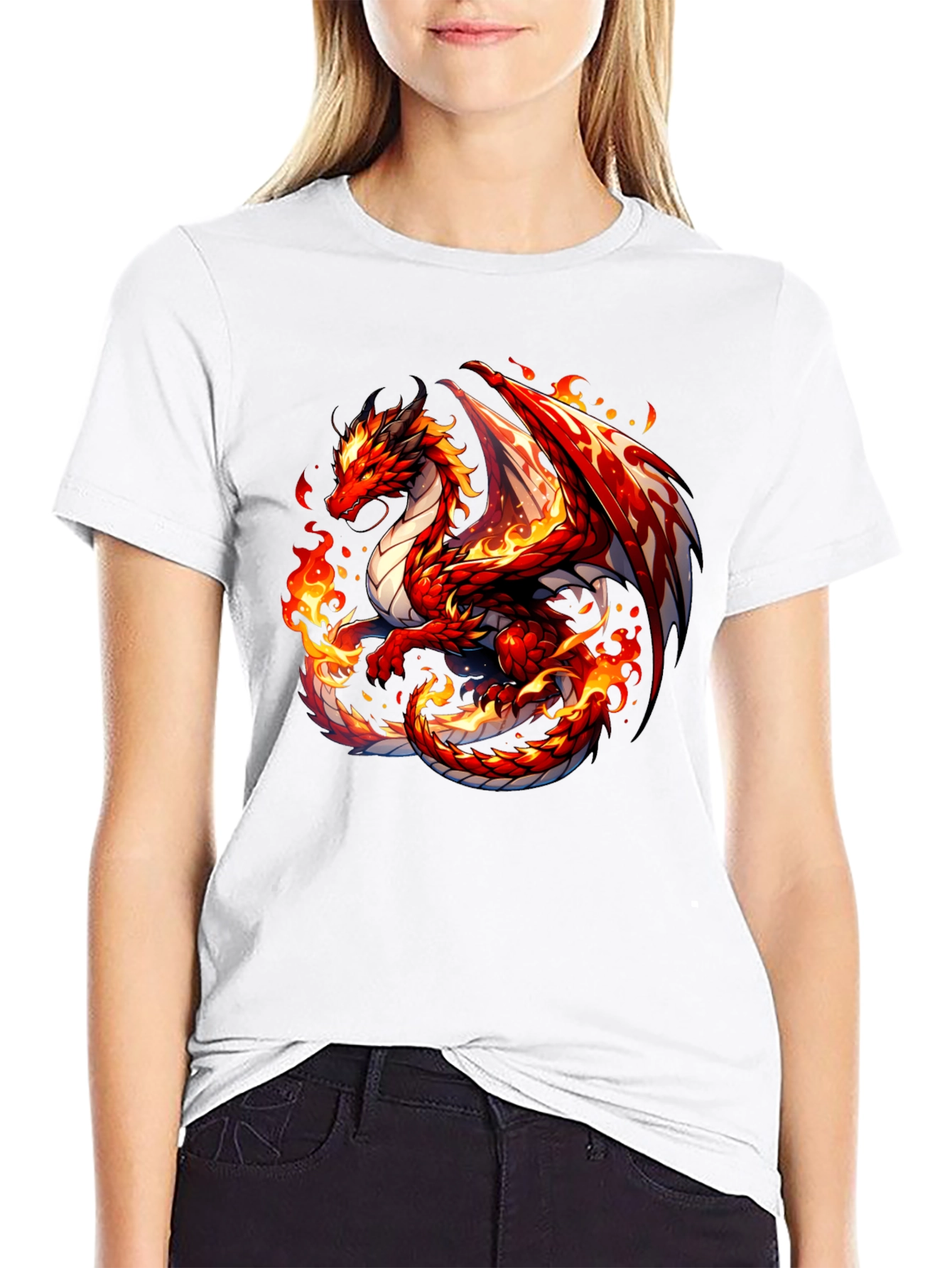 Fiery Dragon Graphic Tee - Black Cotton Shirt