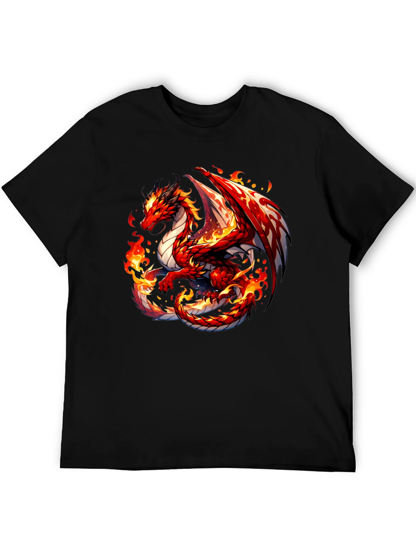 Fiery Dragon Graphic Tee - Black Cotton Shirt