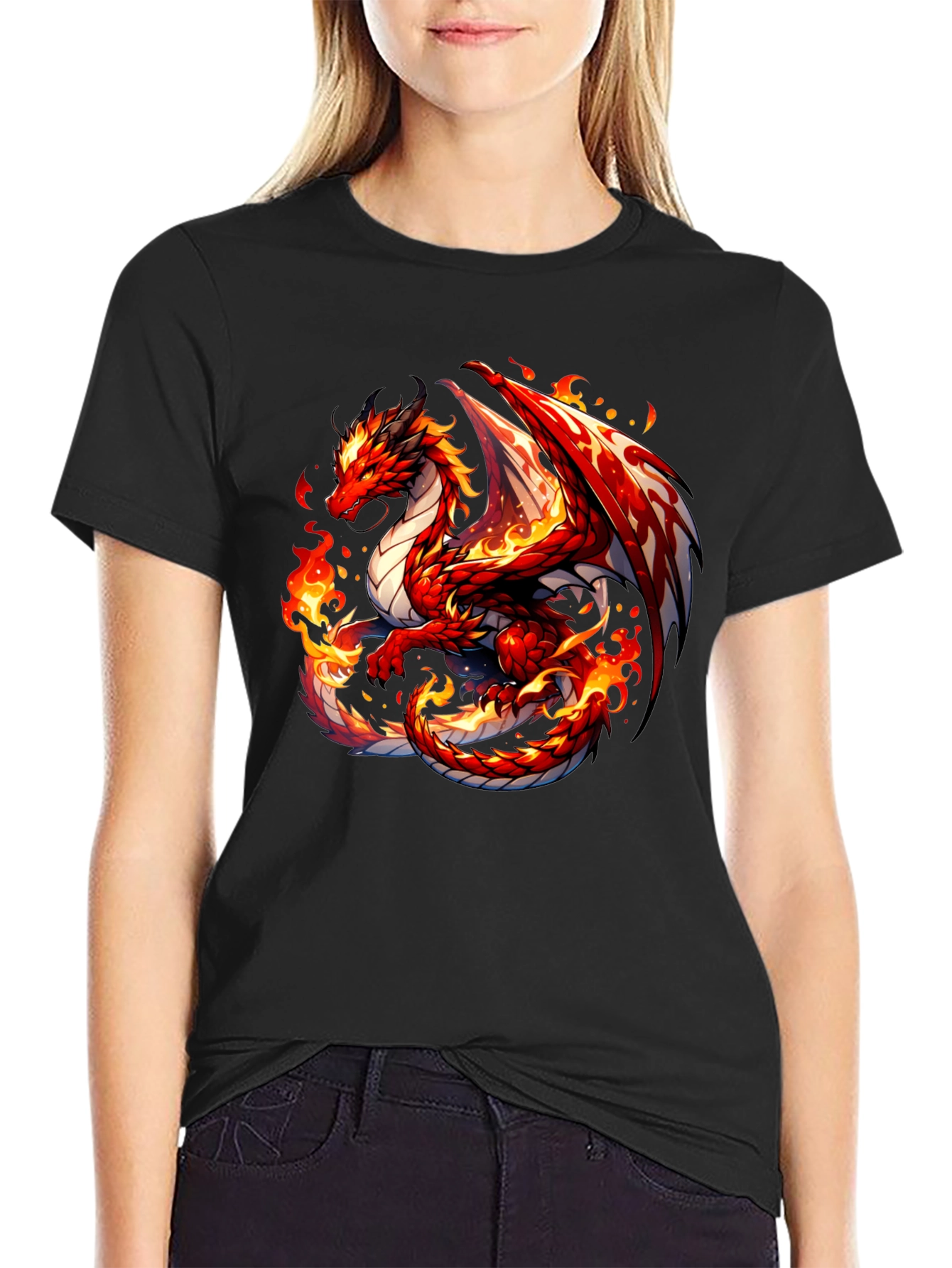 Fiery Dragon Graphic Tee - Black Cotton Shirt