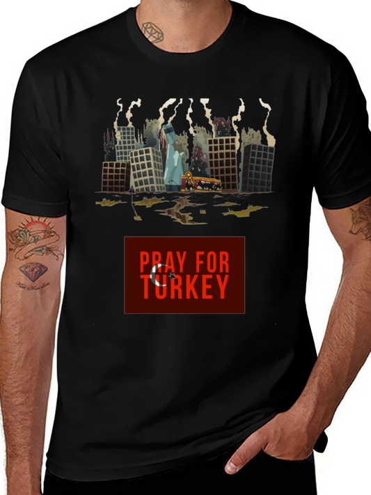 Pray for Turkey Graphic Tee - Comfort Fit Black T-Shirt