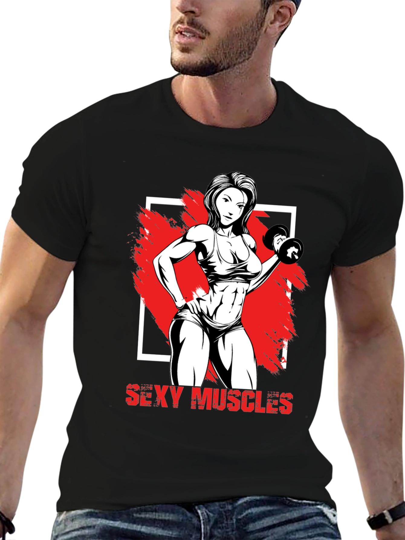 Sexy Muscles Graphic Black T-Shirt - Fitness Apparel