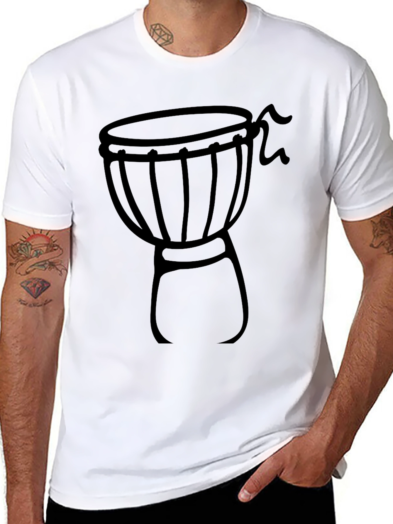 Djembe Drum Graphic T-Shirt - Black Crew Neck Tee