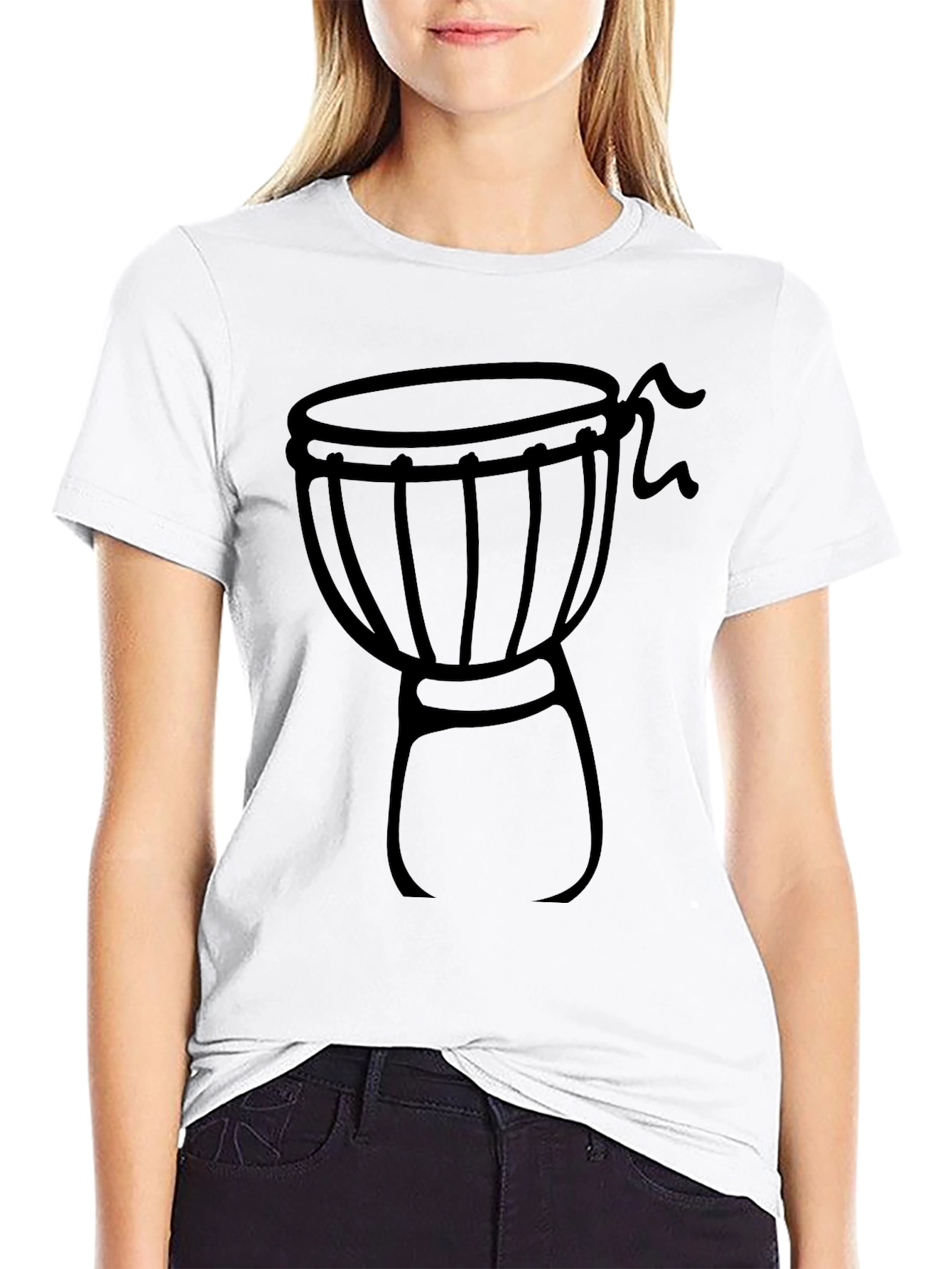 Djembe Drum Graphic T-Shirt - Black Crew Neck Tee