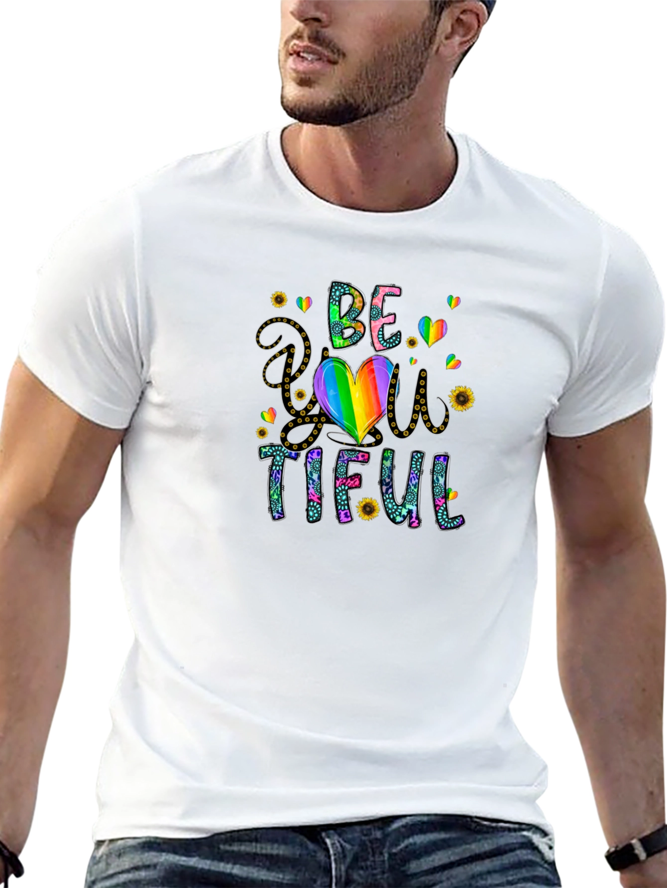 Be You Tiful T-Shirt - Rainbow Heart Design