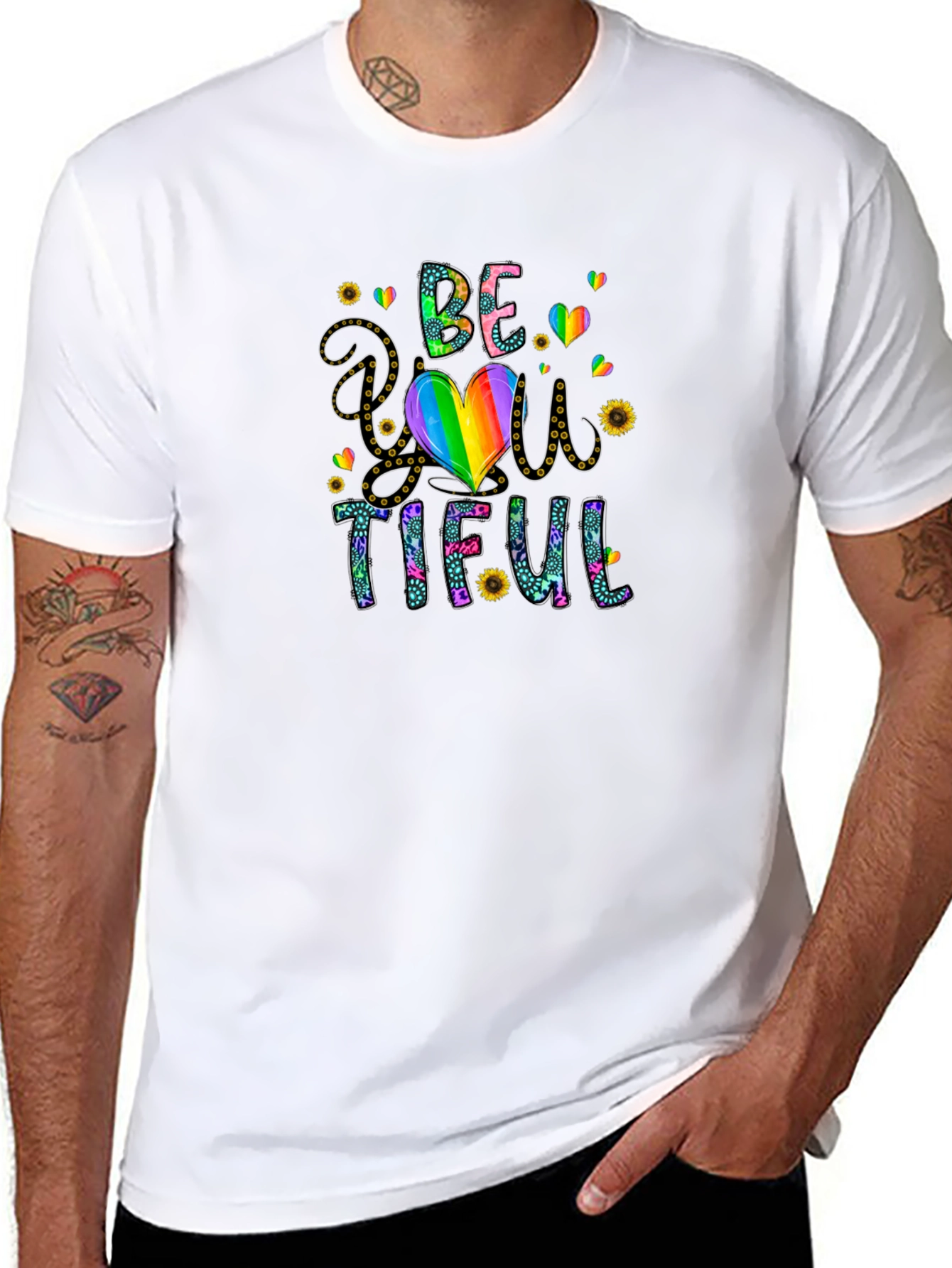 Be You Tiful T-Shirt - Rainbow Heart Design