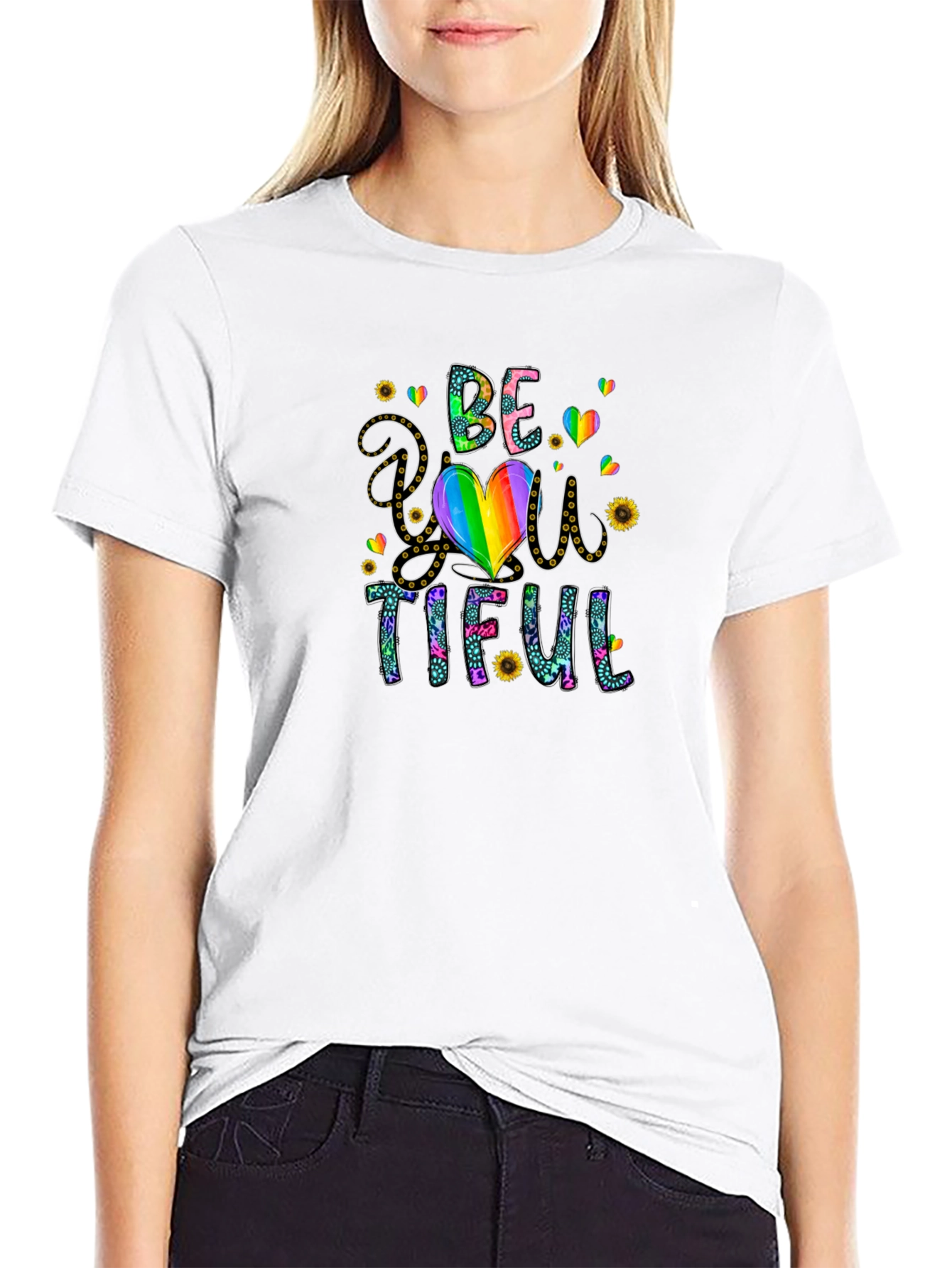 Be You Tiful T-Shirt - Rainbow Heart Design