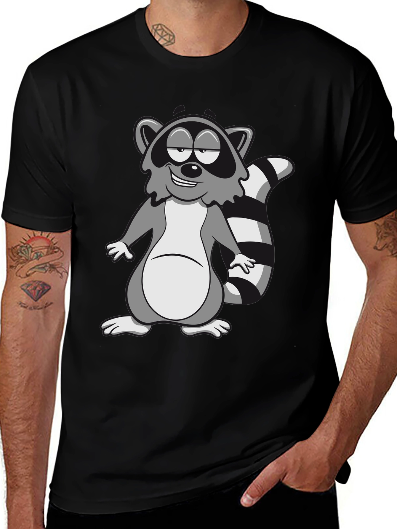 Cartoon Raccoon Graphic Black T-Shirt