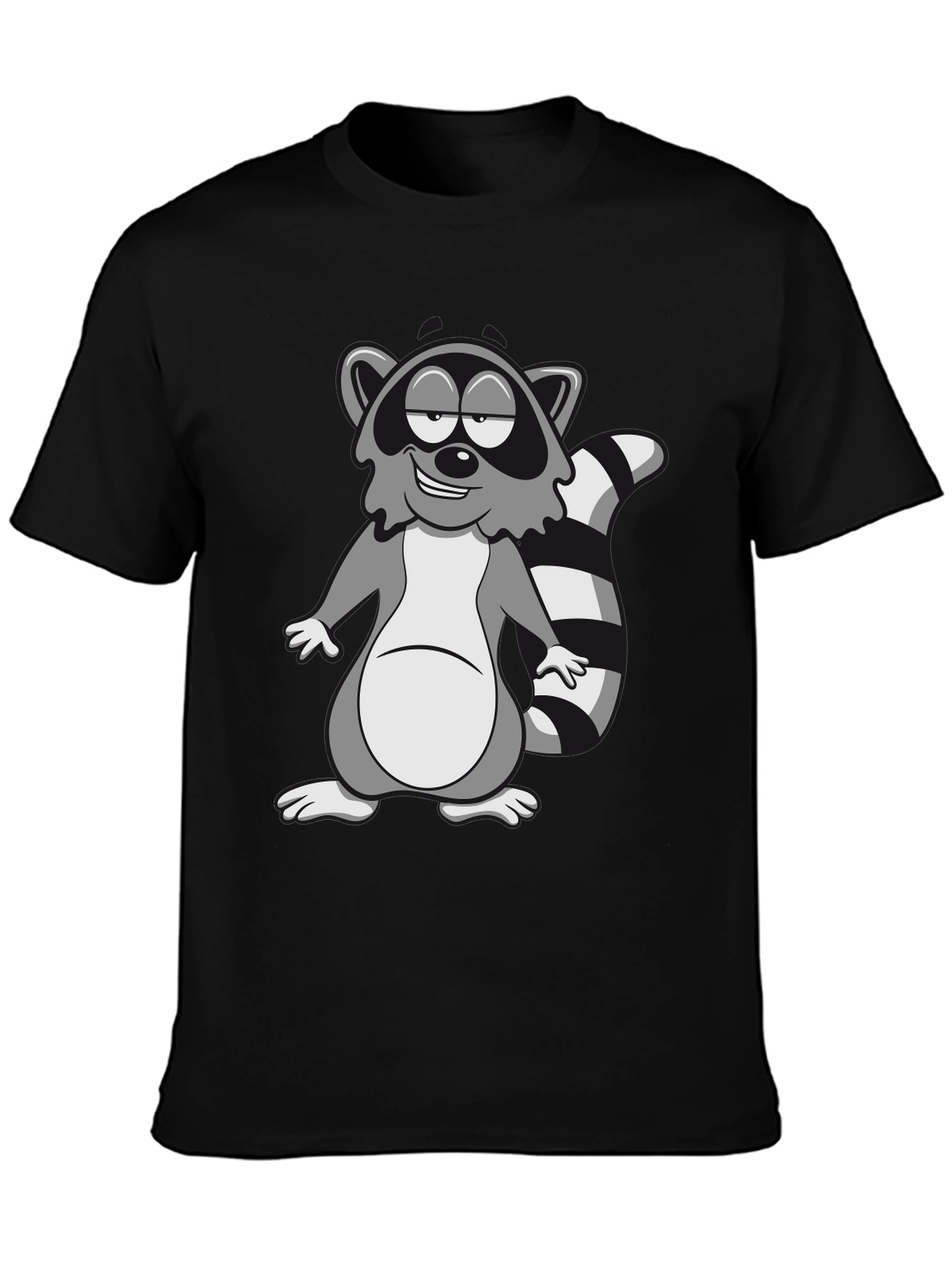 Cartoon Raccoon Graphic Black T-Shirt