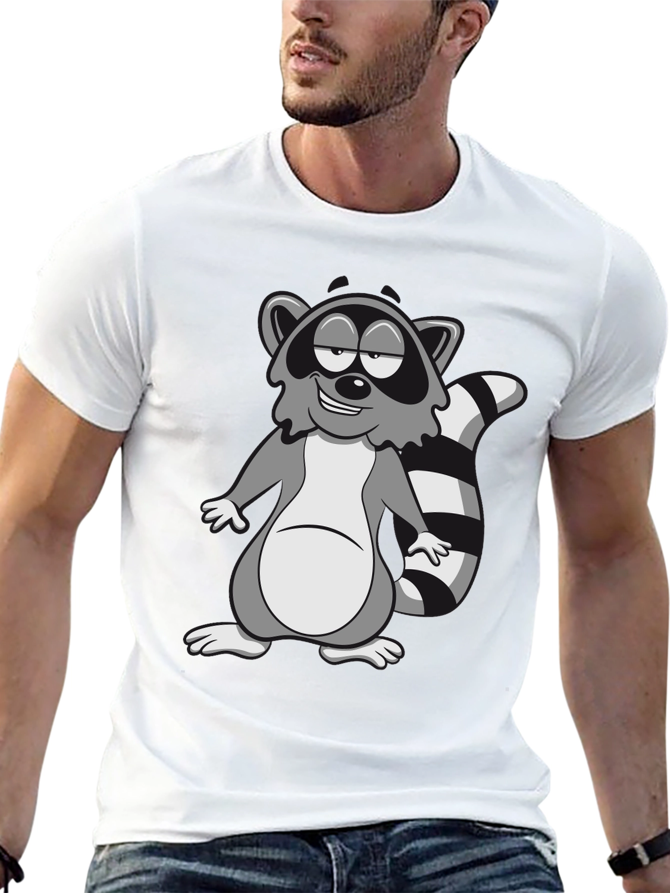 Cartoon Raccoon Graphic Black T-Shirt