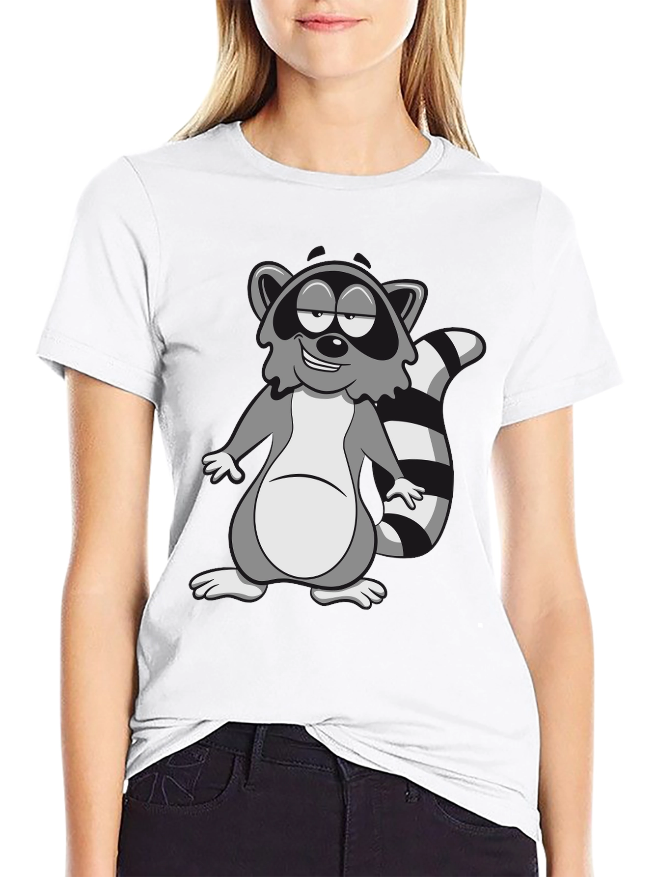 Cartoon Raccoon Graphic Black T-Shirt