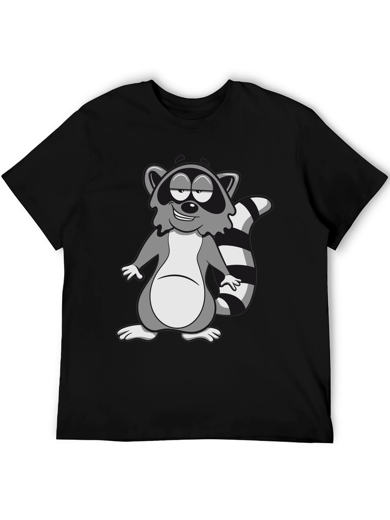 Cartoon Raccoon Graphic Black T-Shirt