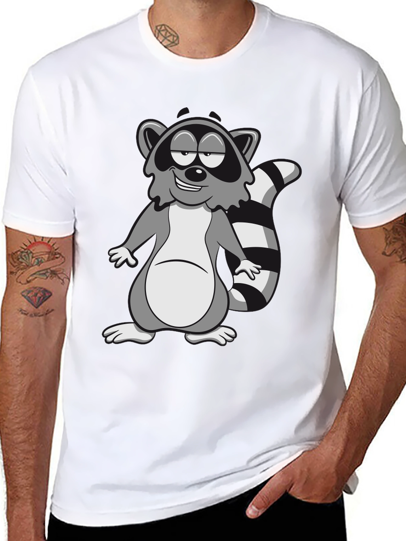 Cartoon Raccoon Graphic Black T-Shirt