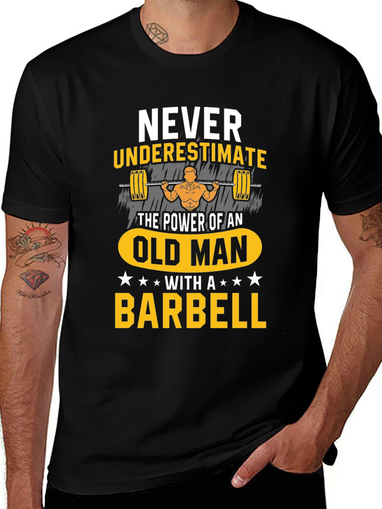 Never Underestimate Old Man Barbell T-Shirt
